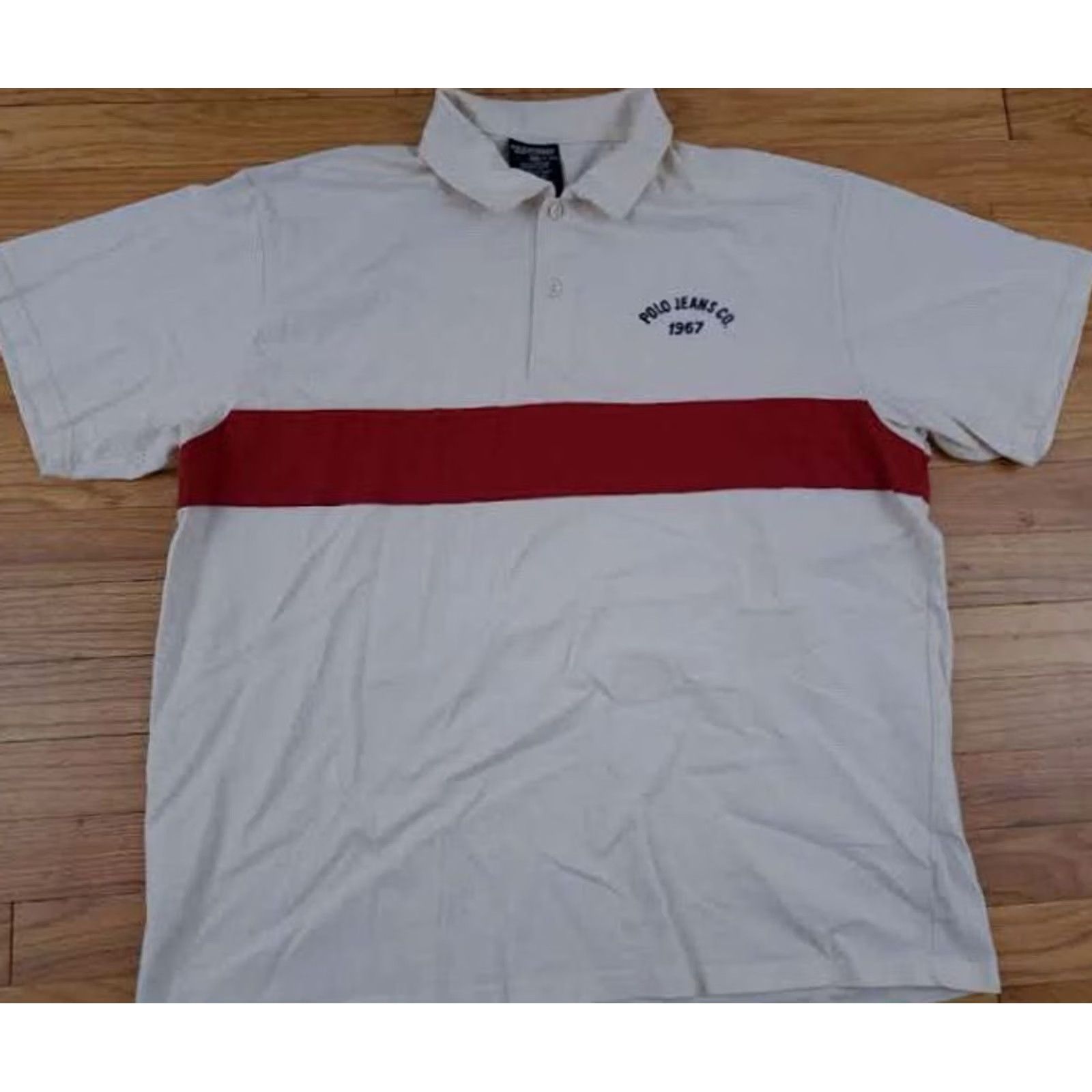 Polo Ralph Lauren VINTAGE Polo Jeans Co. Polo 1/4 Button Casual-Golf Shirt White Red Stripe XL Size US XL / EU 56 / 4 - 3 Thumbnail