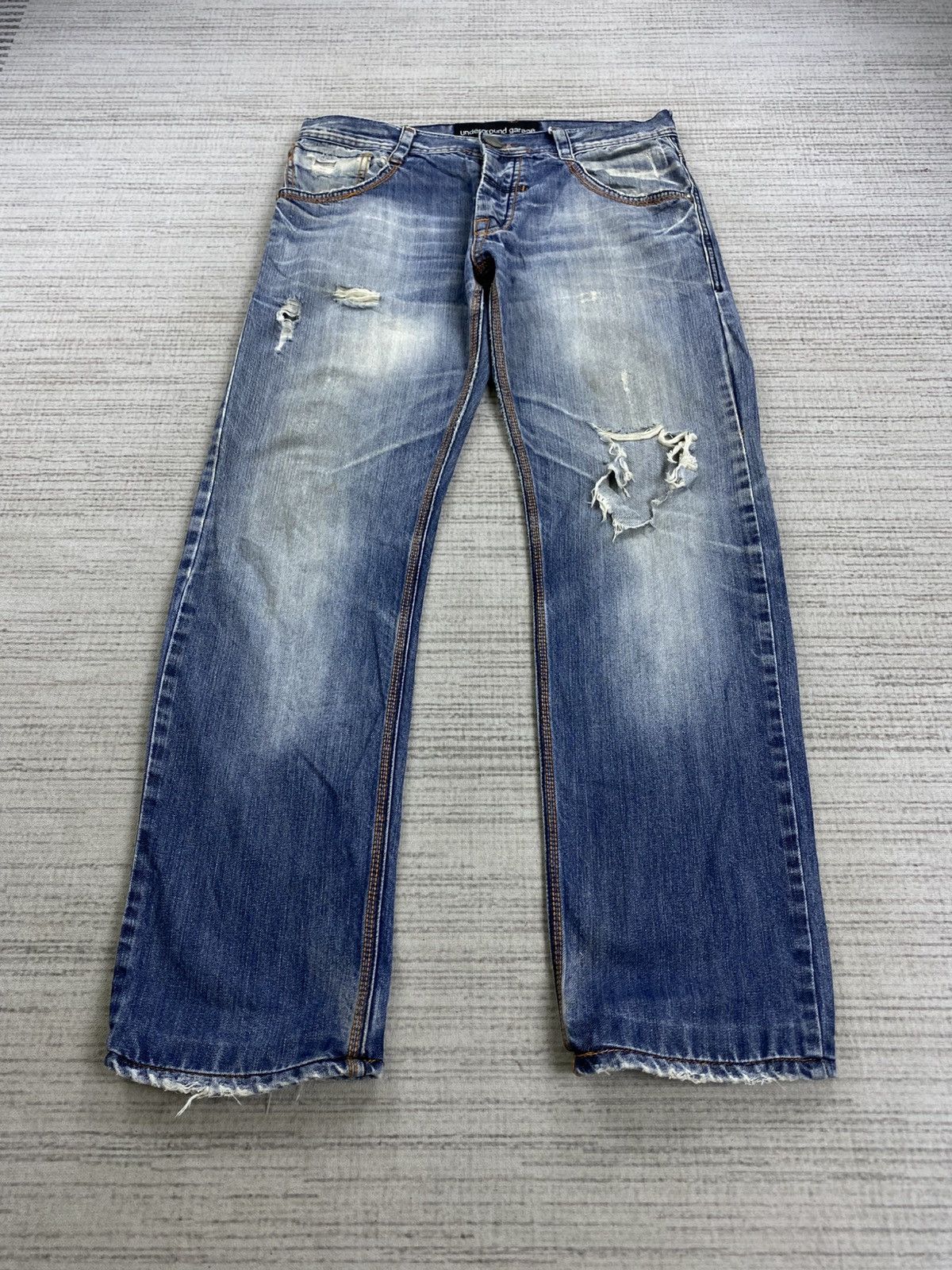 Japanese Brand Vintage Underground Garage Distressed Denim Jeans Size US 34 / EU 50 - 2 Thumbnail