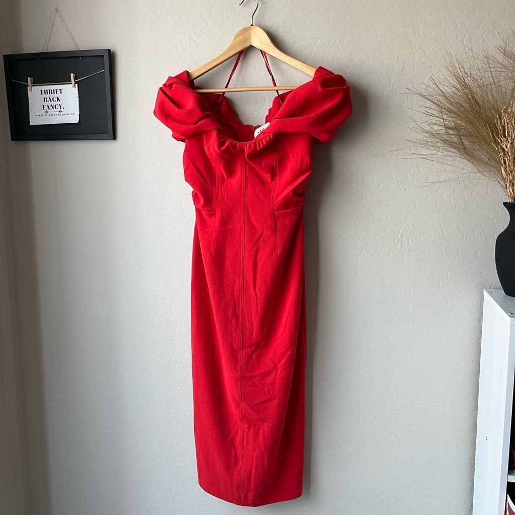 A.L.C. NEW ALC Dress Off Shoulder Red Nora Midi Dress Size 2 Size XS / US 0-2 / IT 36-38 - 3 Thumbnail