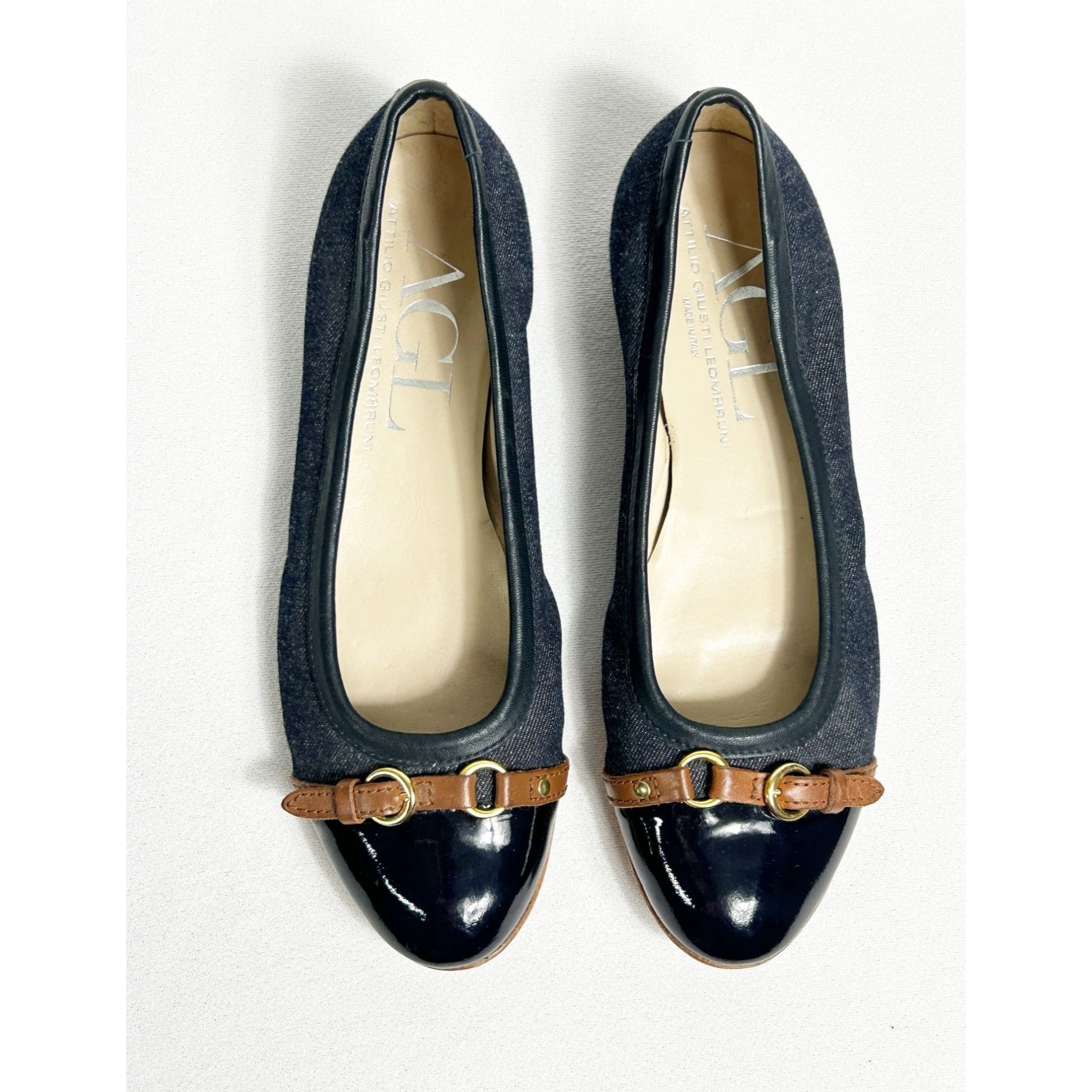 AGL AGL Women's Mae Denim Leather Cap Toe Ballet Flat in Blue - Size US 9.5 / IT 39.5 - 1 Thumbnail