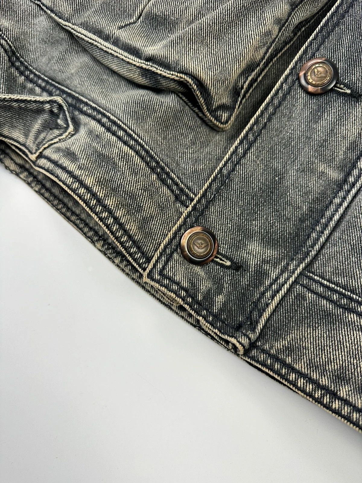 Armani Armani Jeans 90’s Heavy Grey Faded Denim Jacket Coat Size US L / EU 52-54 / 3 - 5 Thumbnail
