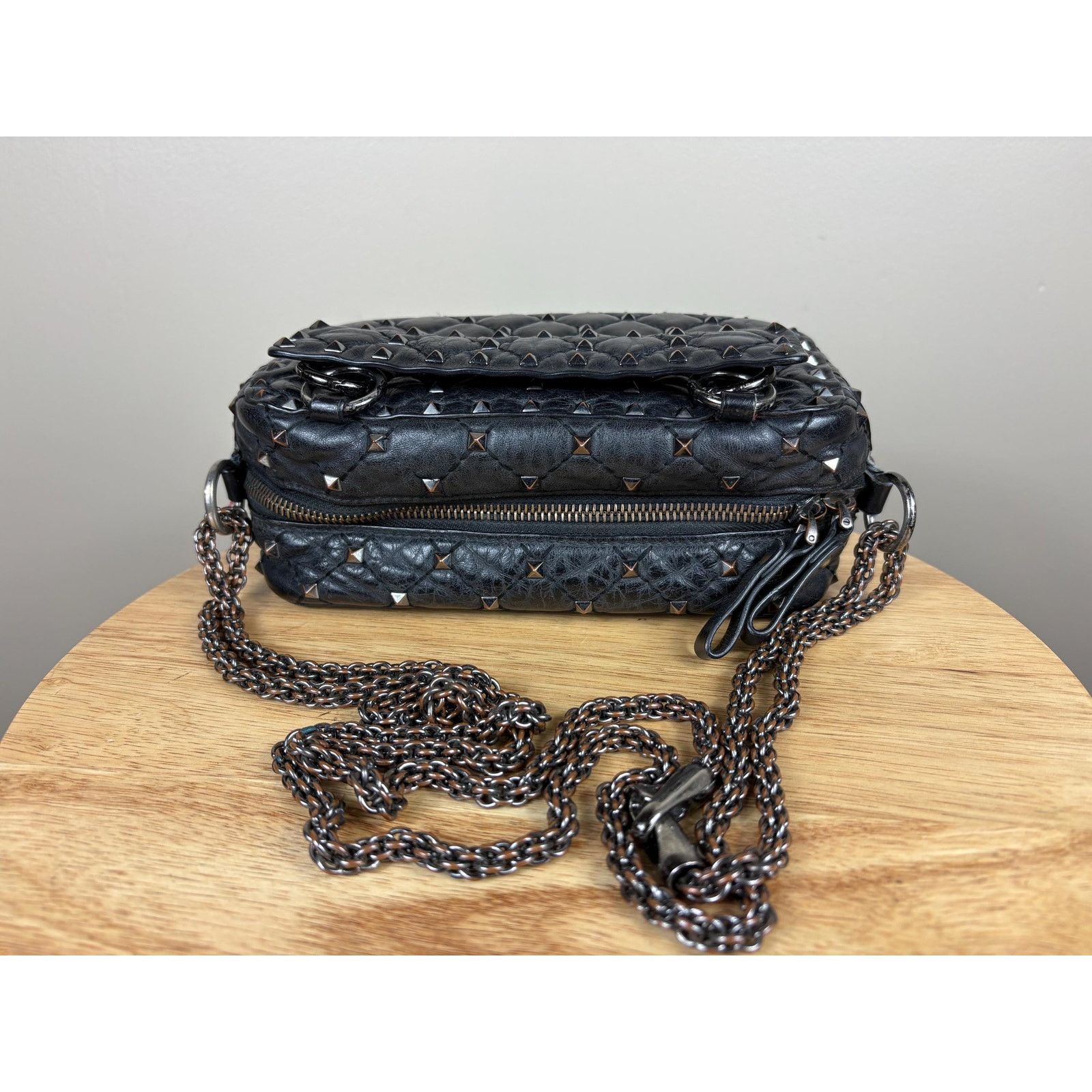 Valentino Authentic Valentino Garavani Black Leather Spike Crossbody Size ONE SIZE - 6 Thumbnail