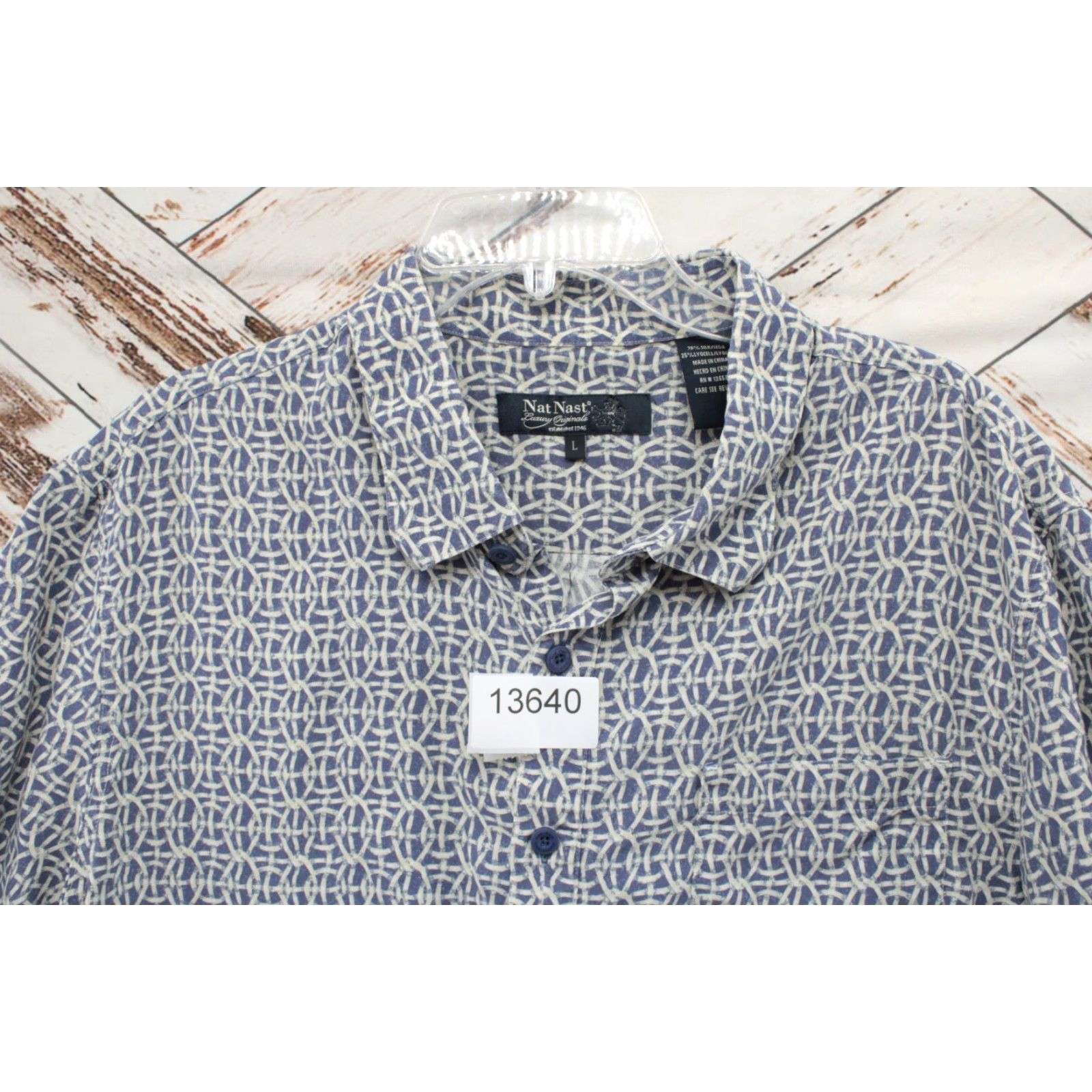 Nat Nast Nat Nast Shirt Men's Large Blue Chain mail print Silk Hawaiian Allover Print Mens Size US L / EU 52-54 / 3 - 8 Thumbnail