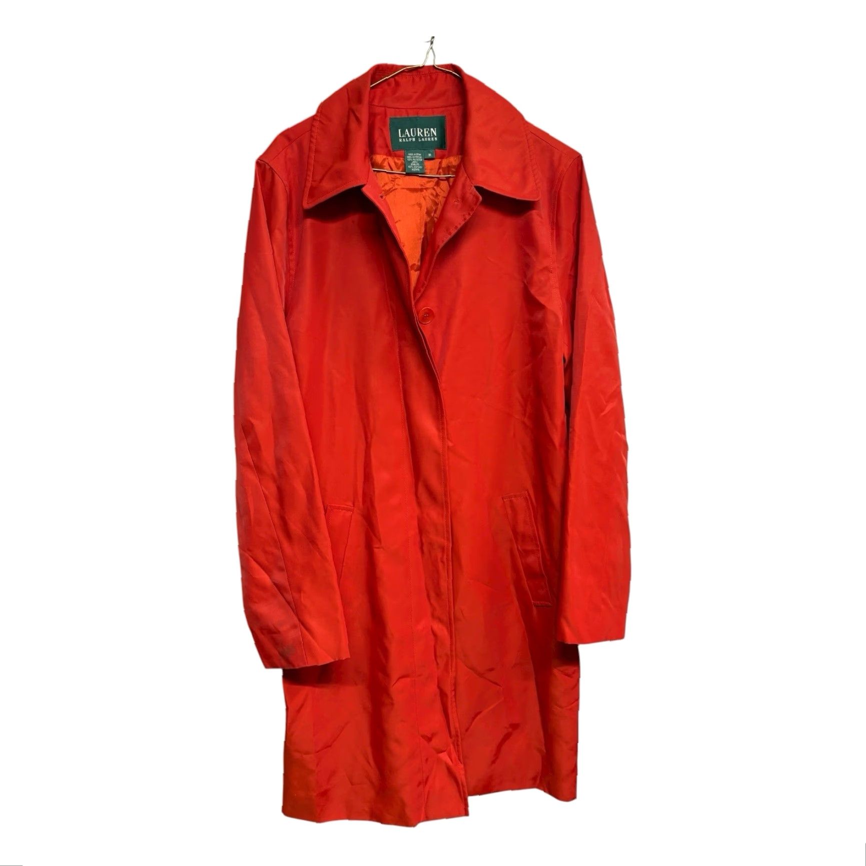 Ralph Lauren Lauren by Ralph Lauren Women M Red Trench Coat Button Closure Solid Long Lightweight Pockets Polyester Size M / US 6-8 / IT 42-44 - 4 Thumbnail