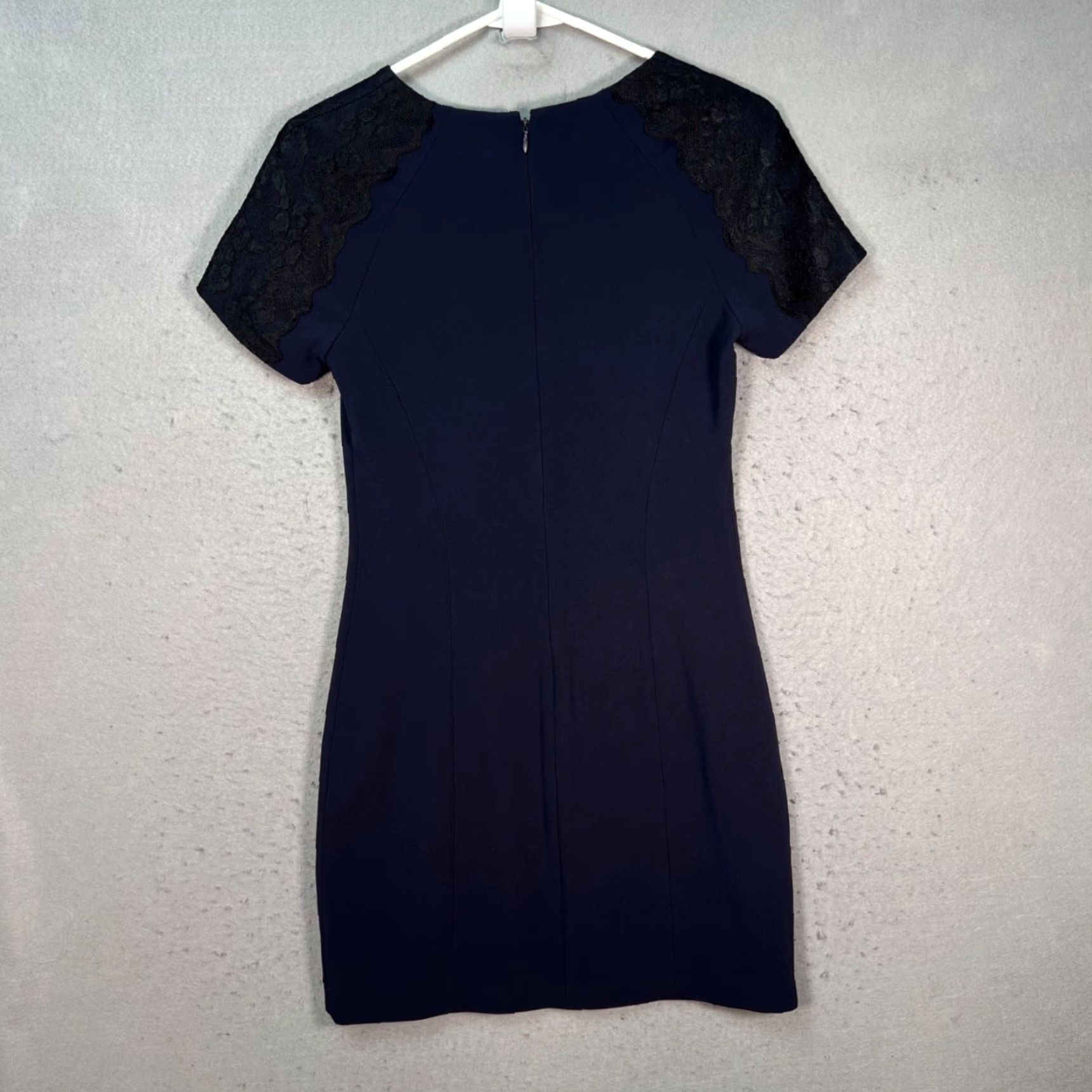 Theory Theory Navy Blue Dress With Lace Sleeves Short Sleeve Polyester Dress Size 0 Womens Pencil Shift Casual Summer Spring Fall Womens Size XS / US 0-2 / IT 36-38 - 2 Thumbnail