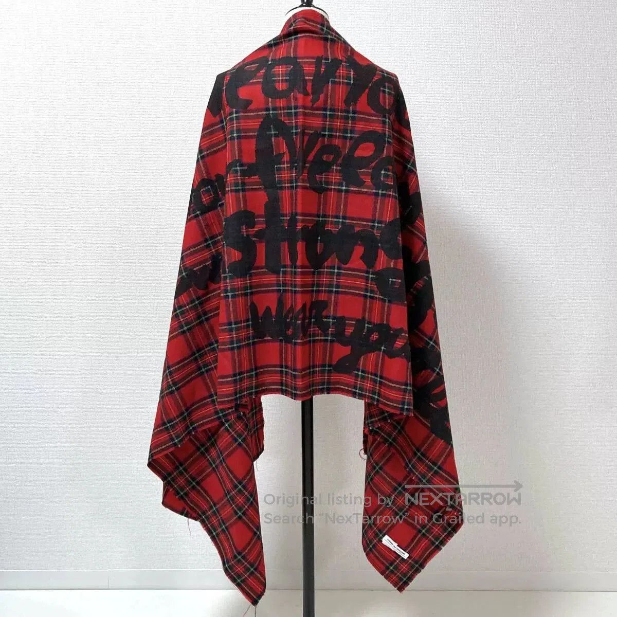 Comme des Garcons Red Plaid Wool Shawl Scarf. Size ONE SIZE - 4 Thumbnail