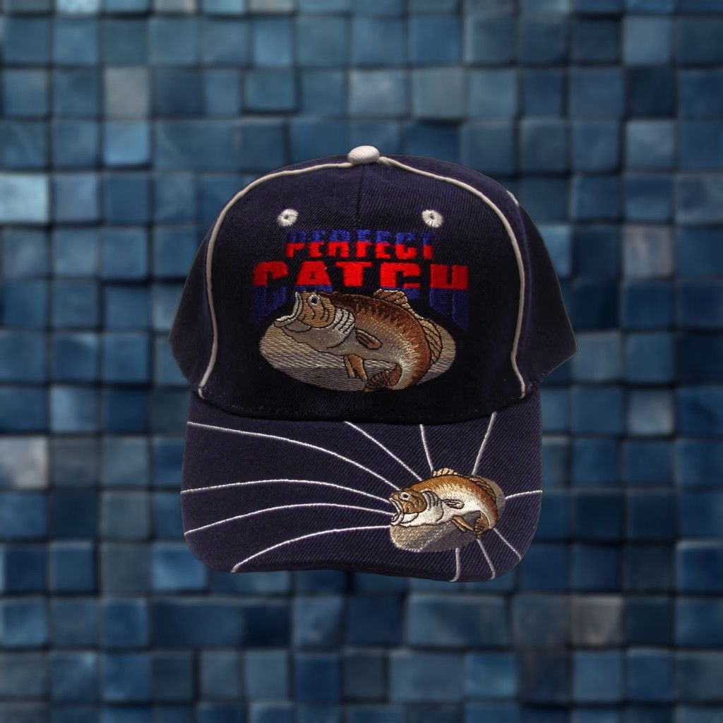 Vintage VINTAGE Bass Fish Perfect Catch Fisherman Baseball Cap Men Adjustable Dark Blue Outdoor Size ONE SIZE - 1 Thumbnail