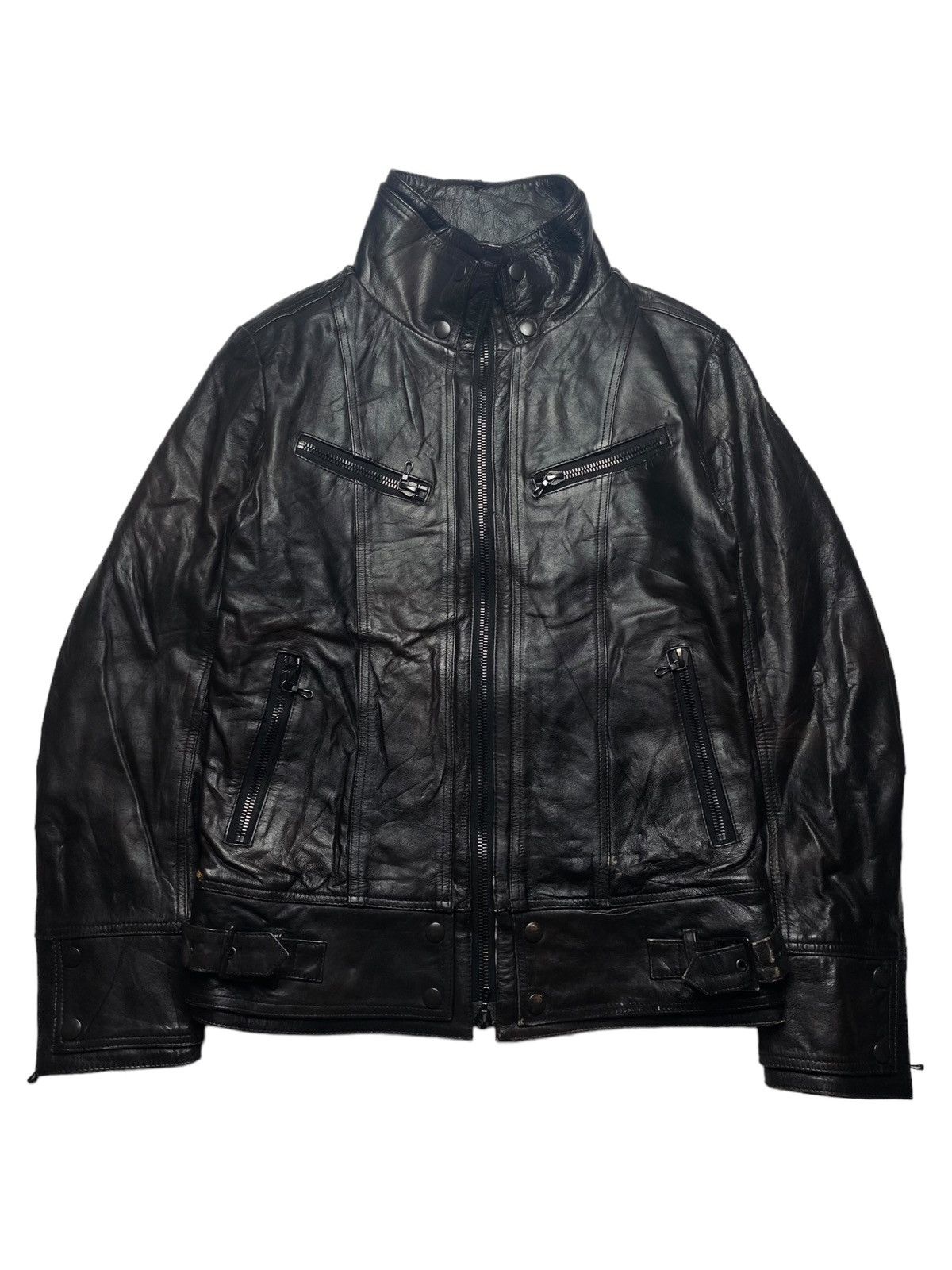 Japanese Brand 2000s Shellac - Burned Leather Biker Jacket Size US M / EU 48-50 / 2 - 3 Thumbnail