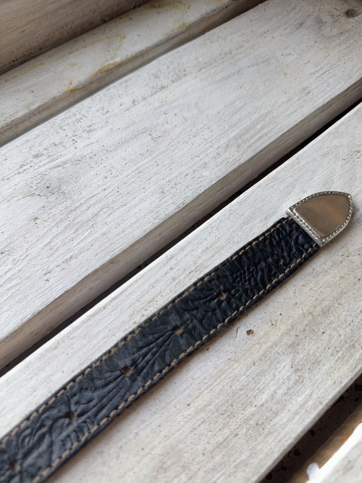 Designer × Japanese Brand × Vintage Vintage Western Black Leather Belt Design Silver Buckle Size ONE SIZE - 12 Thumbnail