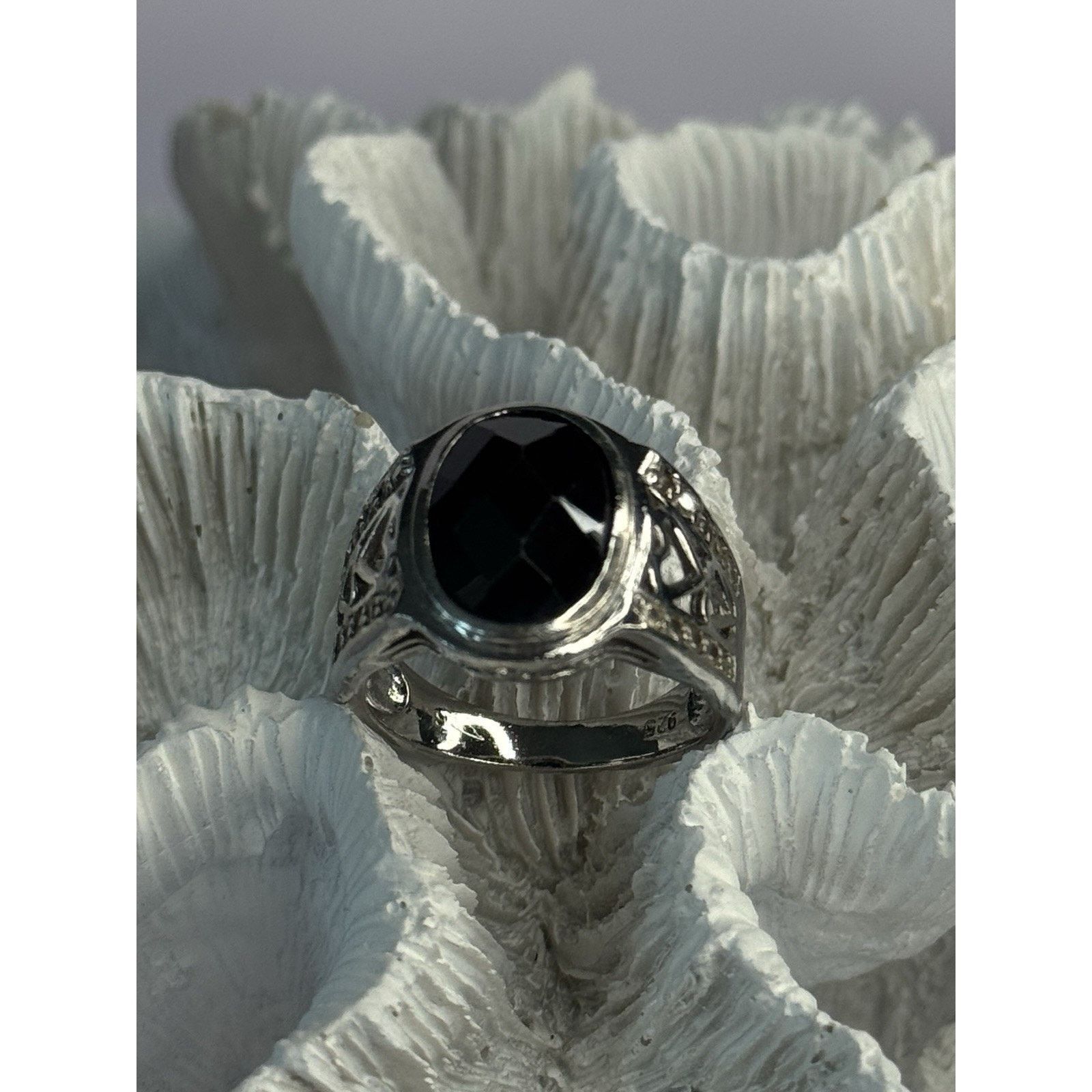 Jewelry 925 STERLING SILVER ONYX & BERYL RING SIZE 9 Size ONE SIZE - 5 Thumbnail