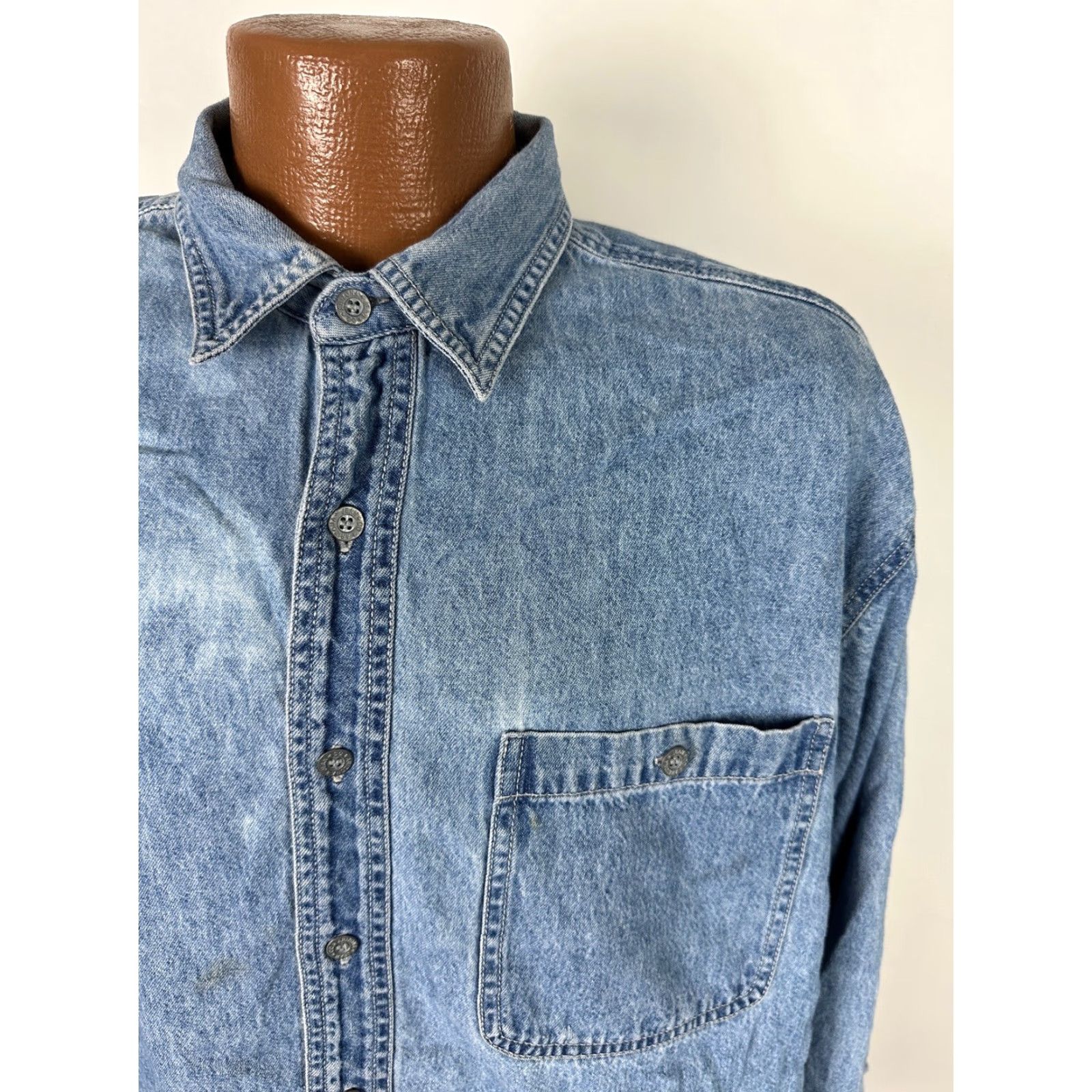 Vintage VINTAGE Arizona Jeans Denim Shirt Men L Blue Button-Up Casual 90s Outdoor Grunge Cowboy Hipster Pockets Heavyweight Size US L / EU 52-54 / 3 - 2 Thumbnail