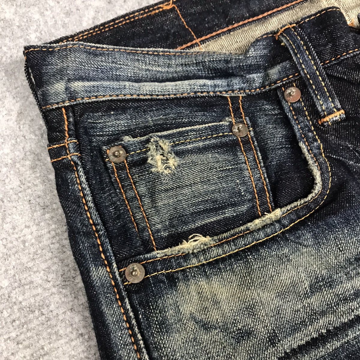 If Six Was Nine × Le Grande Bleu (L.G.B.) RIPPED DISTRESSED PATCHWORK EDWIN JAPANESE DENIM PANTS Size US 30 / EU 46 - 11 Thumbnail