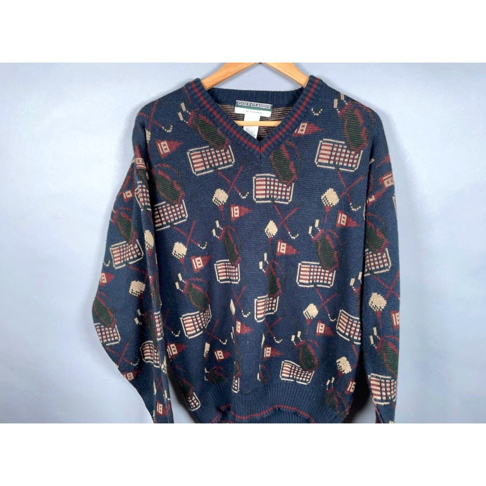 Vintage VINTAGE MunsingWear Golf Sweater Mens Large Dark Blue V-Neck Preppy AOP Retro 90s Shirt Size US L / EU 52-54 / 3 - 4 Thumbnail