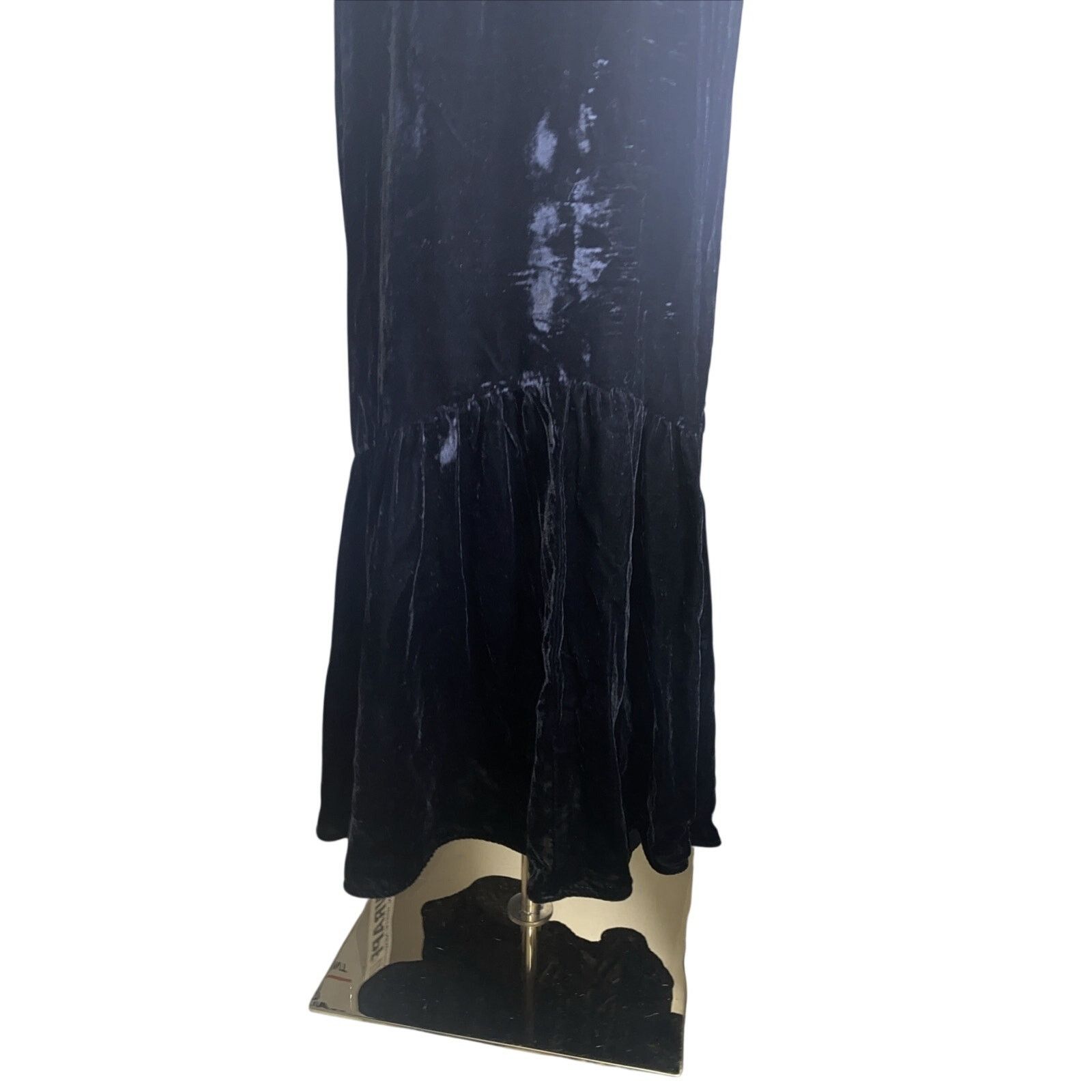 RHODE RHODE Black Velvet W/ Ruffle Hem MAXI DRESS Size 12 Lined Size XL / US 12-14 / IT 48-50 - 3 Thumbnail
