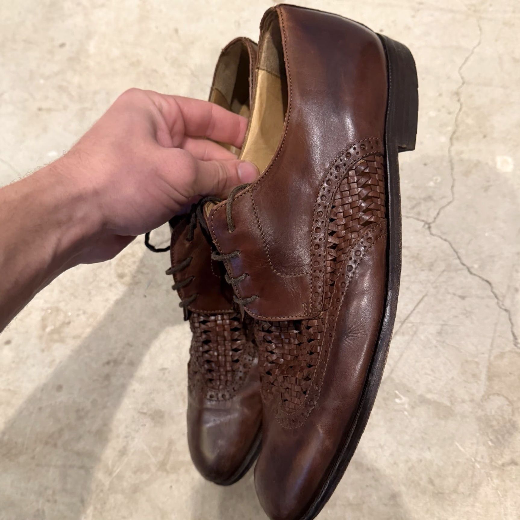 Bally VINTAGE Bally Mixtum Brown Size 10 E Woven Leather Cap Toe Oxford Dress Shoe Men's Italy Size ONE SIZE - 6 Thumbnail