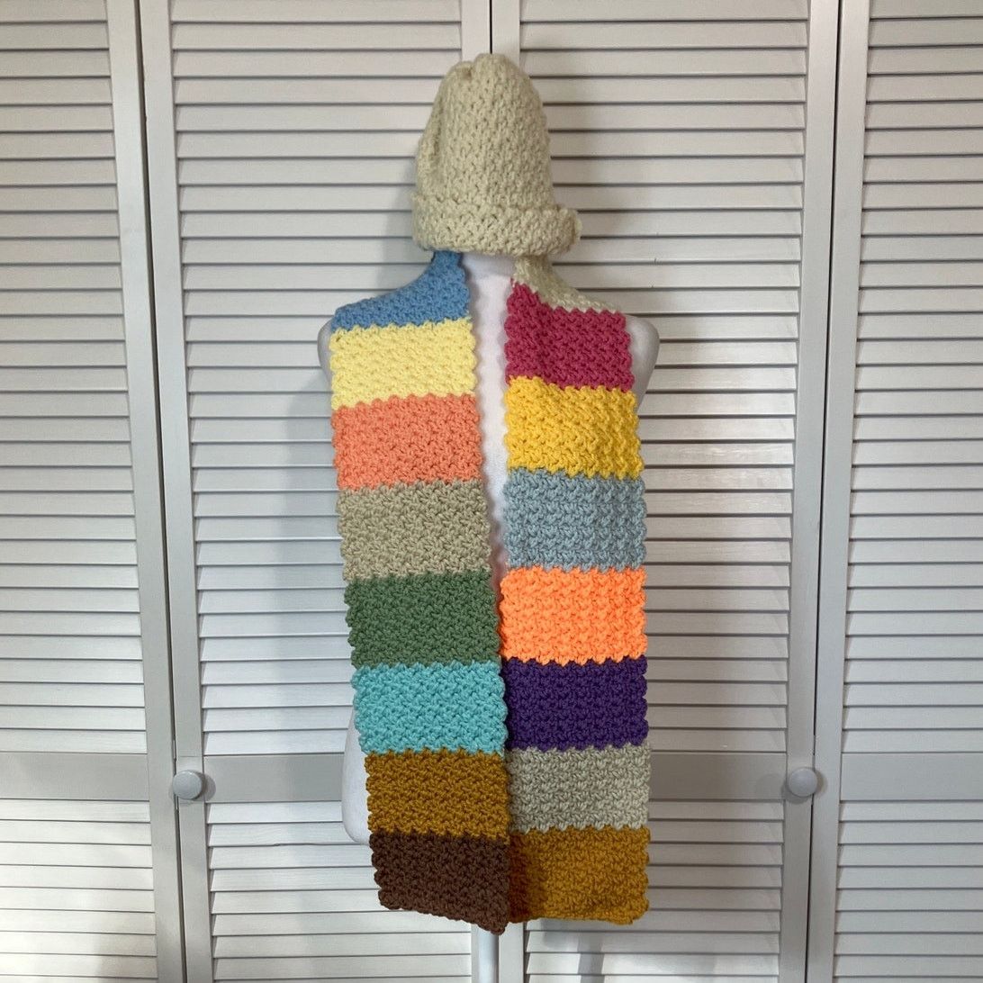Handmade NWT Handmade Crocheted Multicolor Adult Beanie Scarf 62” Size ONE SIZE - 2 Thumbnail