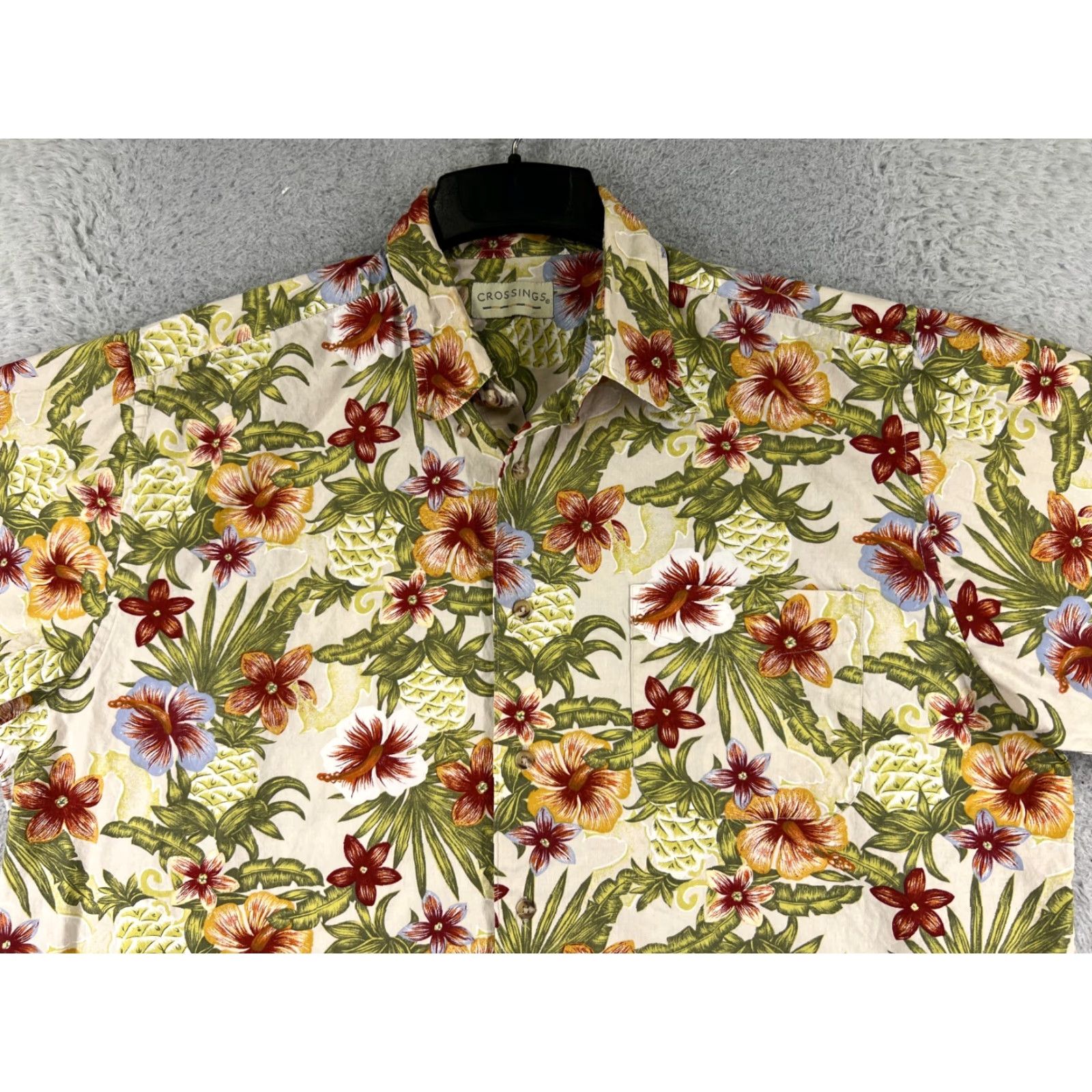 Vintage Crossings Shirt Mens XL Beige Floral Hibiscus Pineapple Plumeria Cotton Size US XL / EU 56 / 4 - 4 Thumbnail