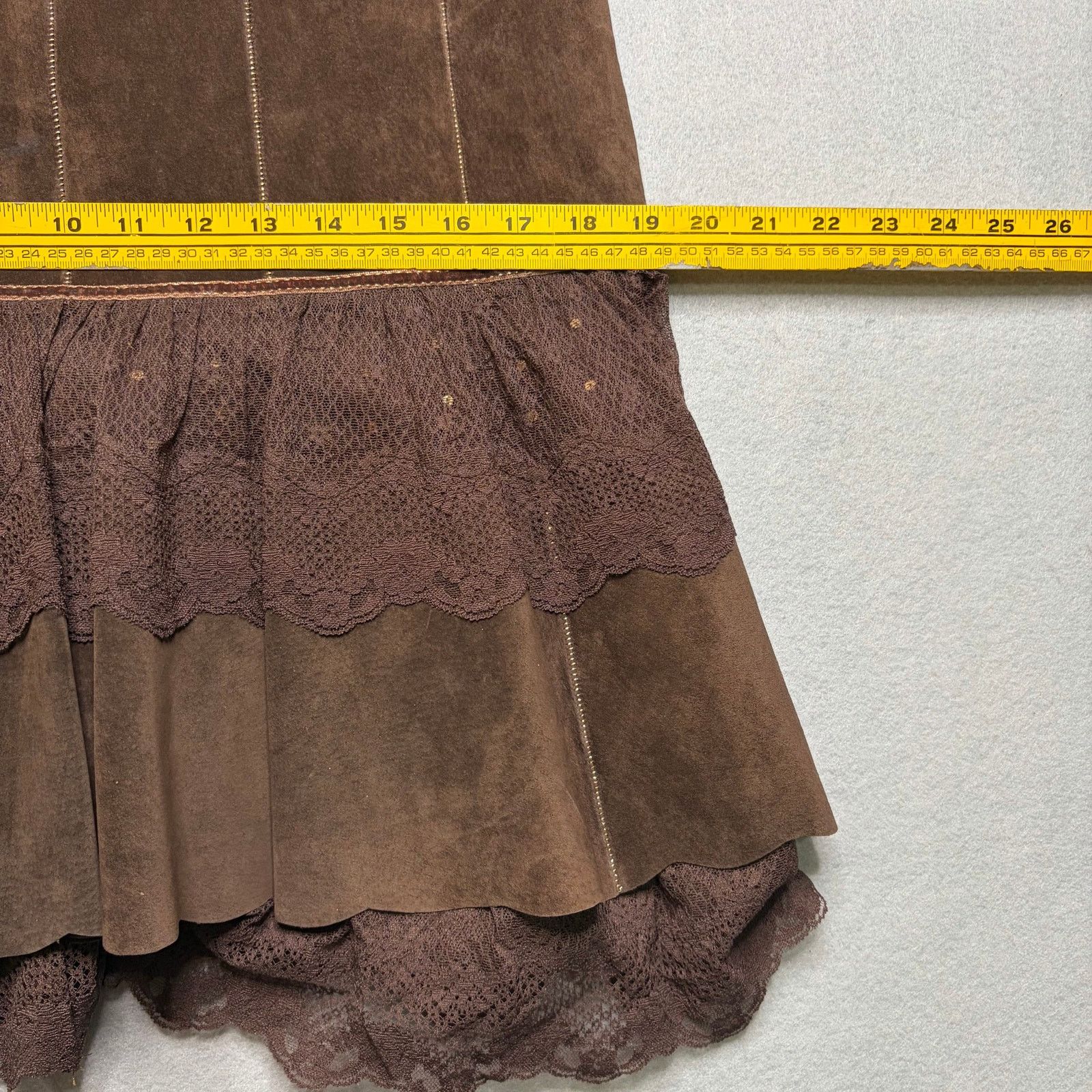 Sixth June Paris Y2K June Brown Suede Leather Midi Skirt Women’s Size 6 Lace Size 28" / US 6 / IT 42 - 8 Thumbnail