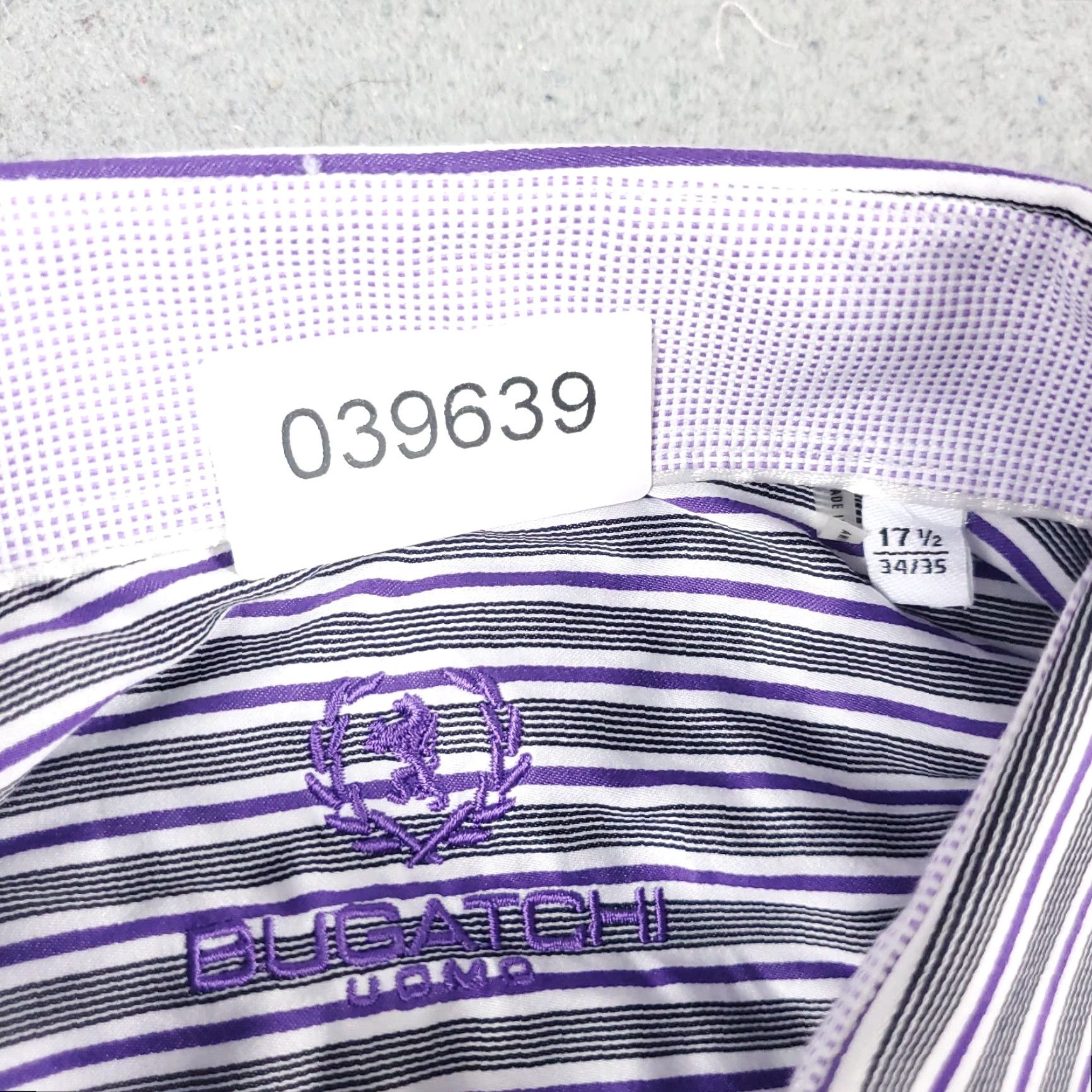 Bugatchi Uomo Dress Shirt Mens 17.5 Purple Striped Button Up Long Sleeve