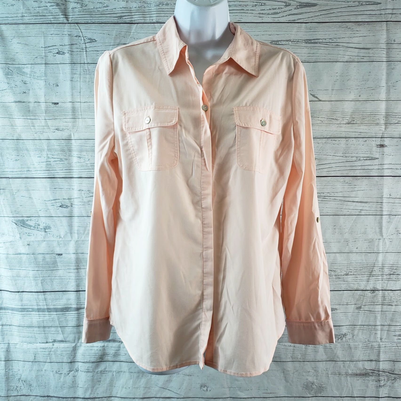 Vintage Chico's Shirt Button-Up Womens Sz S Pink Long Sleeve Modal Blend VINTAGE? No — Casual Basic Solid Size S / US 4 / IT 40 - 2 Thumbnail