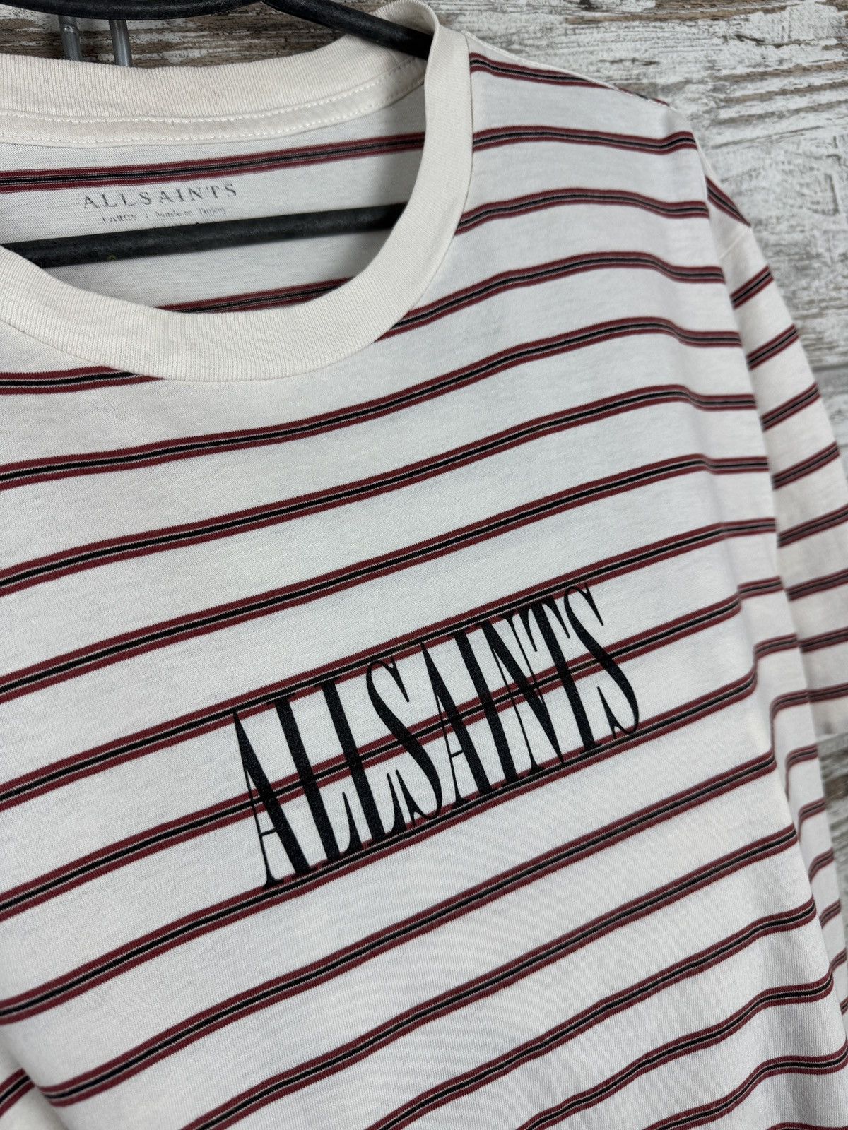 Allsaints × Japanese Brand Mens AllSaints T-shirt big logo stripes center logo tee Size US L / EU 52-54 / 3 - 6 Thumbnail