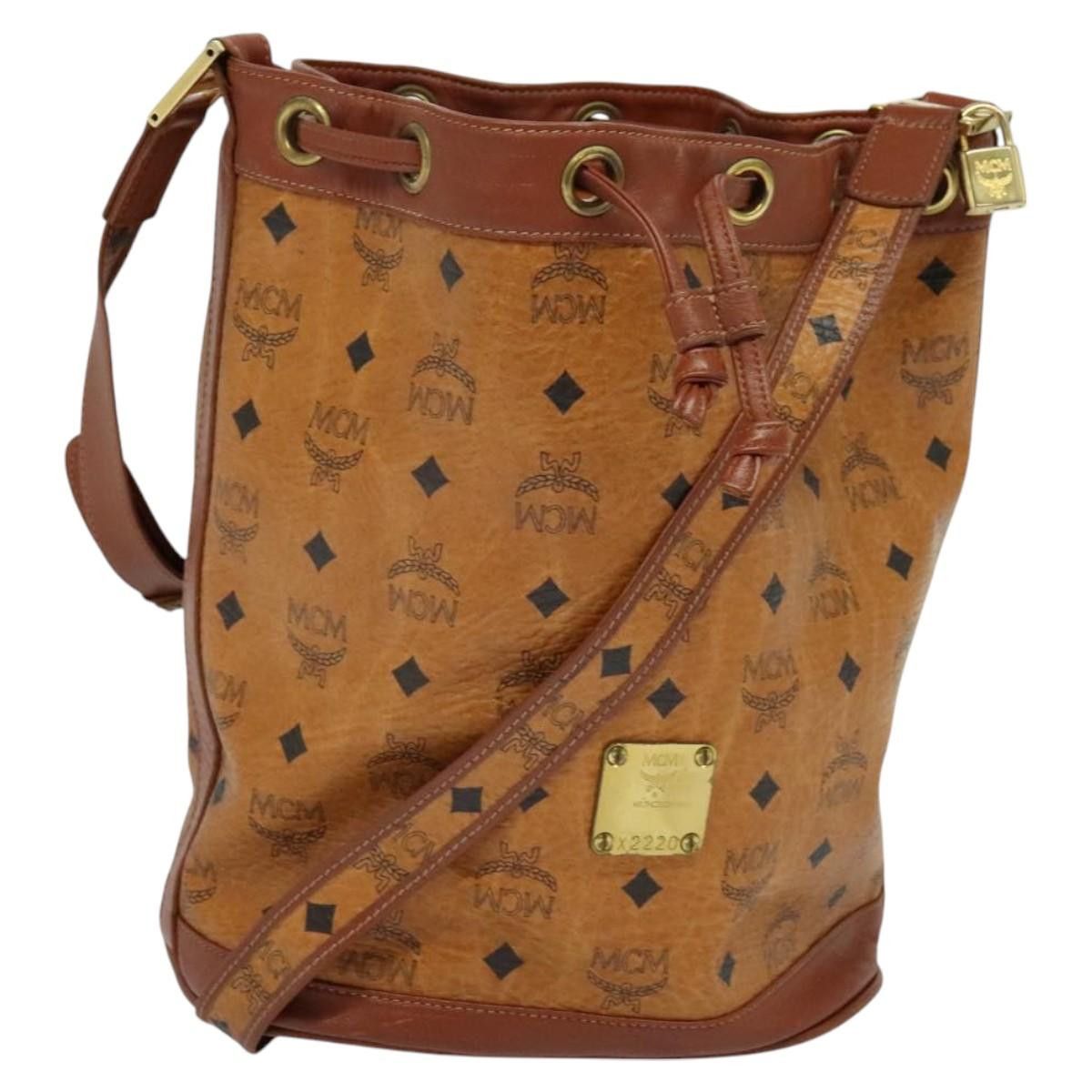 MCM Logogram Vicetos Shoulder Bag Pvc Leather Brown Gold Auth Am8194 in Brown/Gold, Women's