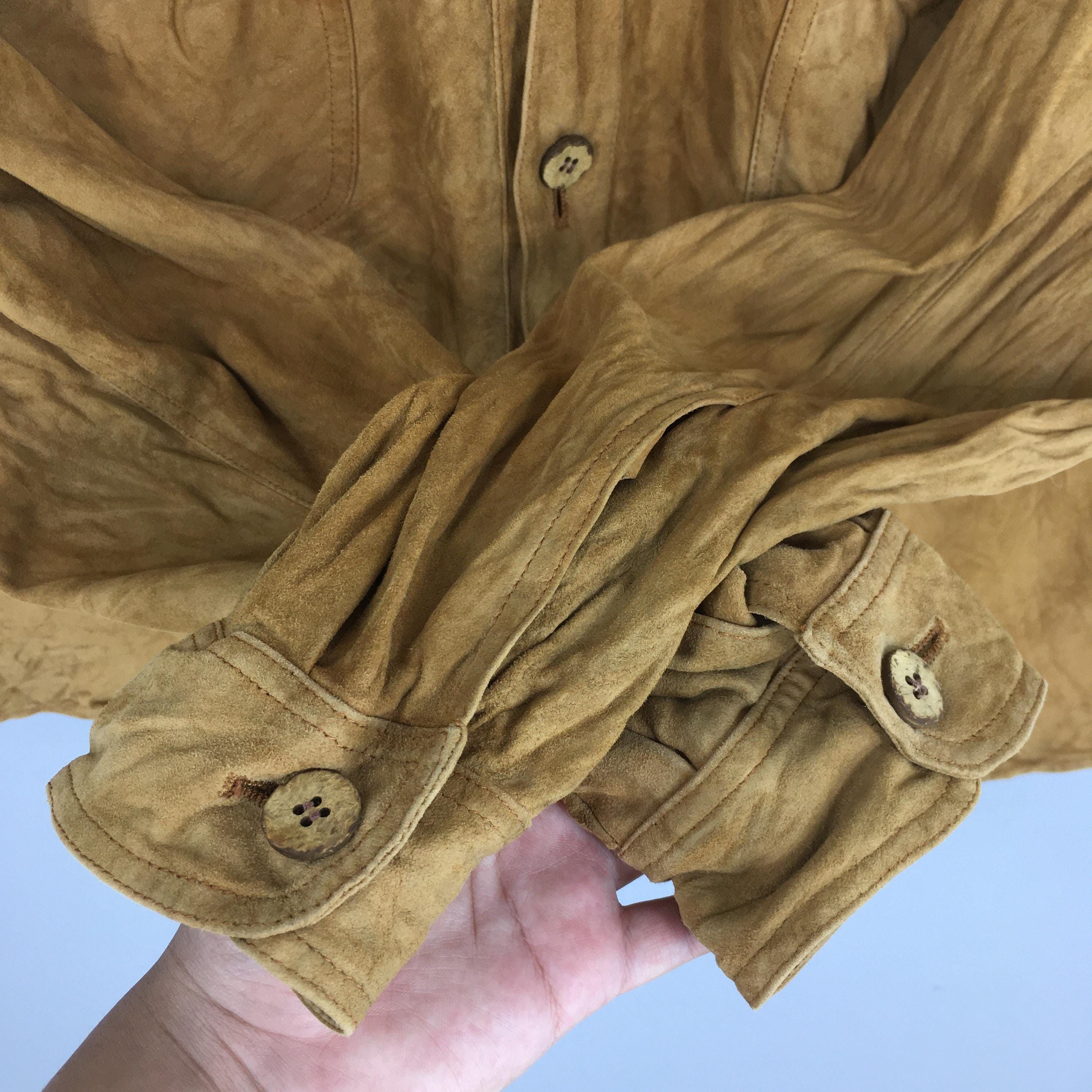 Vera Pelle × Vintage 1980s Vera Pelle Plain Brown Suede Leather Shirt XLarge Size US XL / EU 56 / 4 - 4 Thumbnail