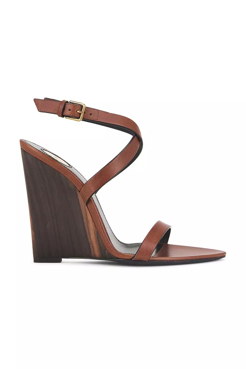 SAINT LAURENT Bruciato Leather 120mm Wedge Sandals New