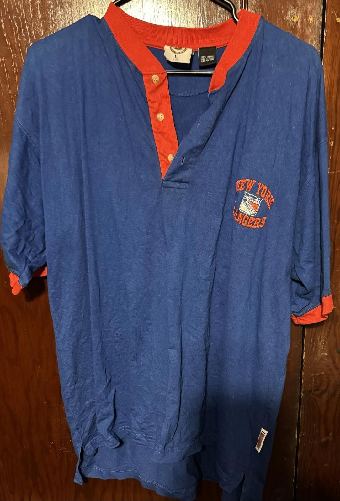 The Unbranded Brand New York Rangers Stitched S/S Henley Blue Men's Size L Size ONE SIZE - 1 Thumbnail