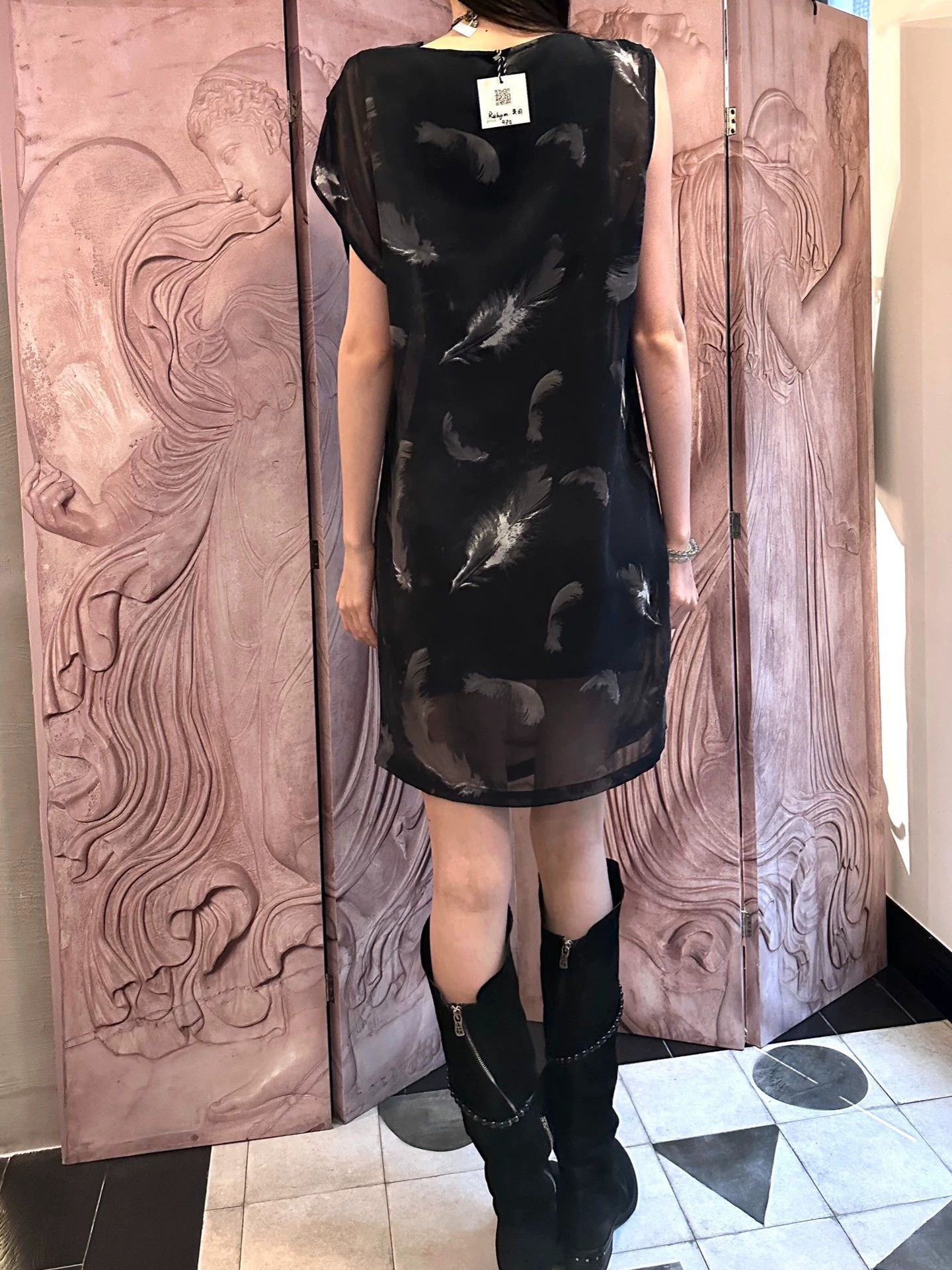 Other UK Brand Dbl Feather Print Irr Sw Neck Vtg Dress Size M / US 6-8 / IT 42-44 - 5 Thumbnail