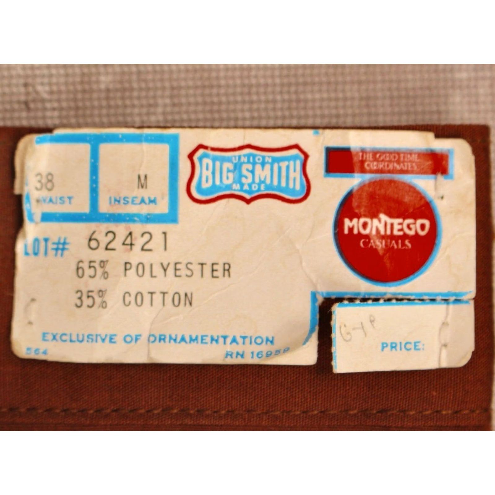 Vintage VINTAGE Big Smith Pants 37x32 1970s Brown PolyCotton Disco Casuals Mens Size US 37 - 4 Thumbnail