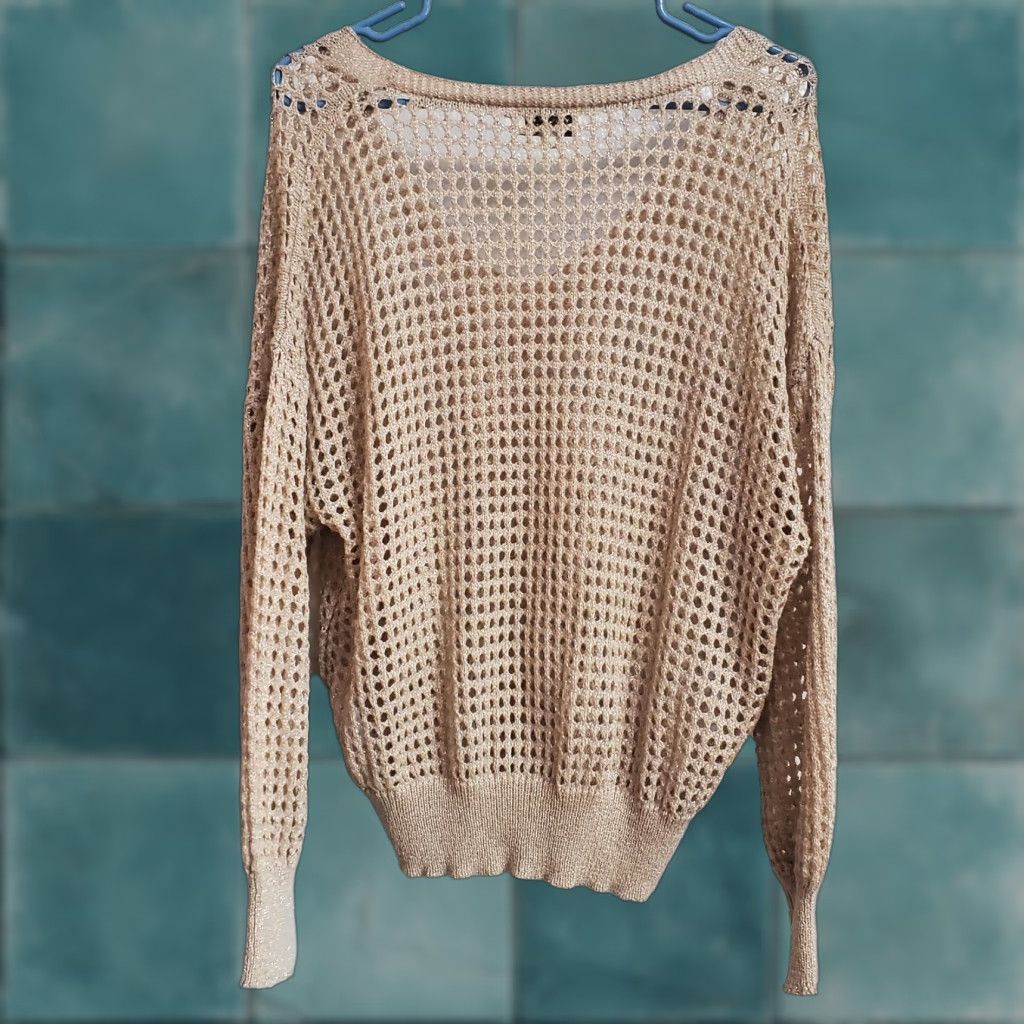 Vintage VINTAGE Molly Bracken Sweater Women XL Beige Gold Metallic Shimmer Open Knit Pullover Size XL / US 12-14 / IT 48-50 - 1 Thumbnail