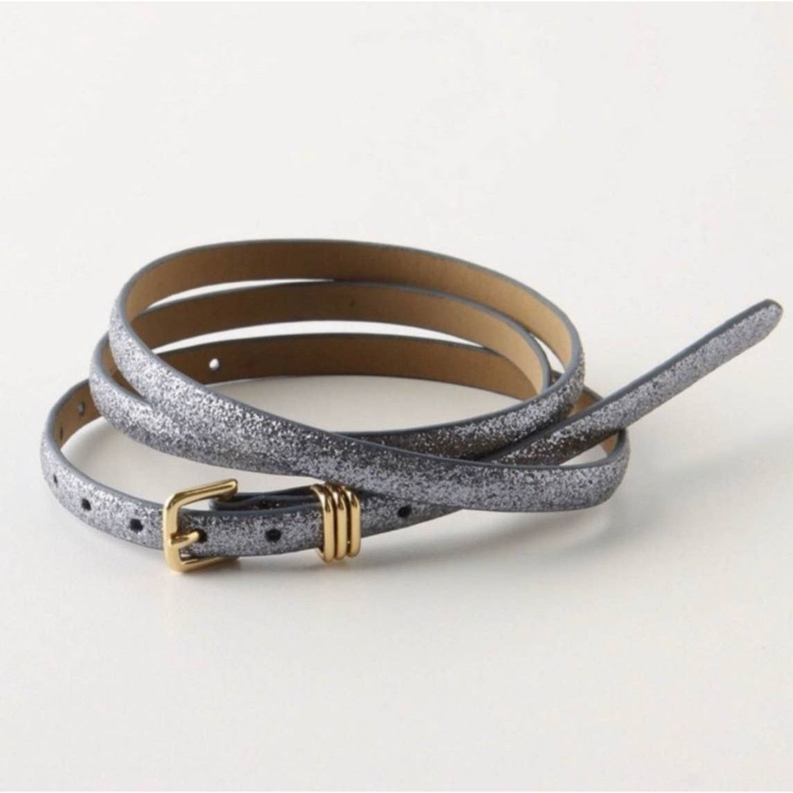 Anthropologie NEW ANTHROPOLOGIE Bronze Rust Gold Glitter Skinny Waist Belt Size ONE SIZE - 1 Thumbnail