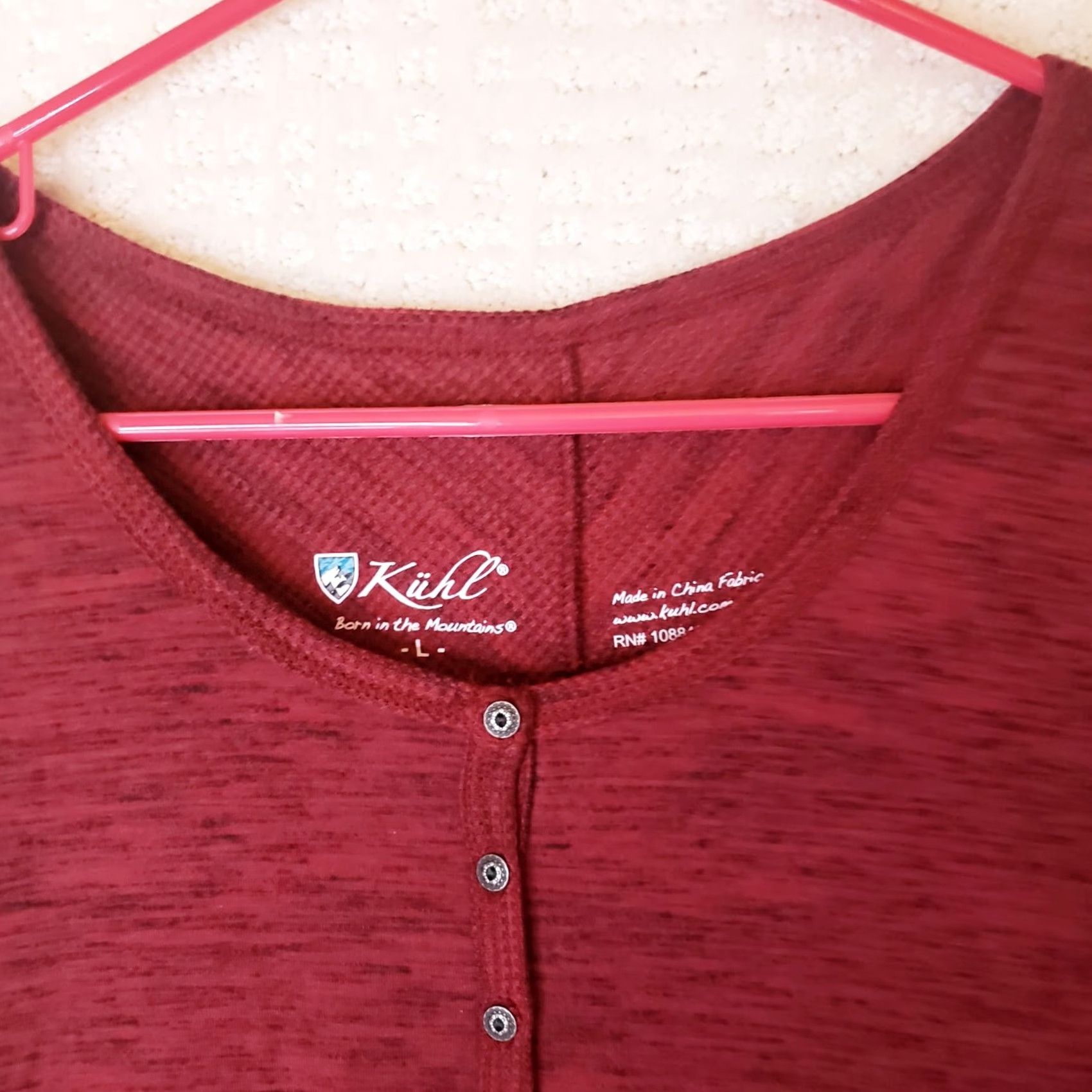 Vintage Kuhl Womens Henley Thermal Top L Red Long Sleeve Pullover Button Knit Floral Pattern Raglan Sleeve Casual Travel Womens L Size L / US 10 / IT 46 - 4 Thumbnail
