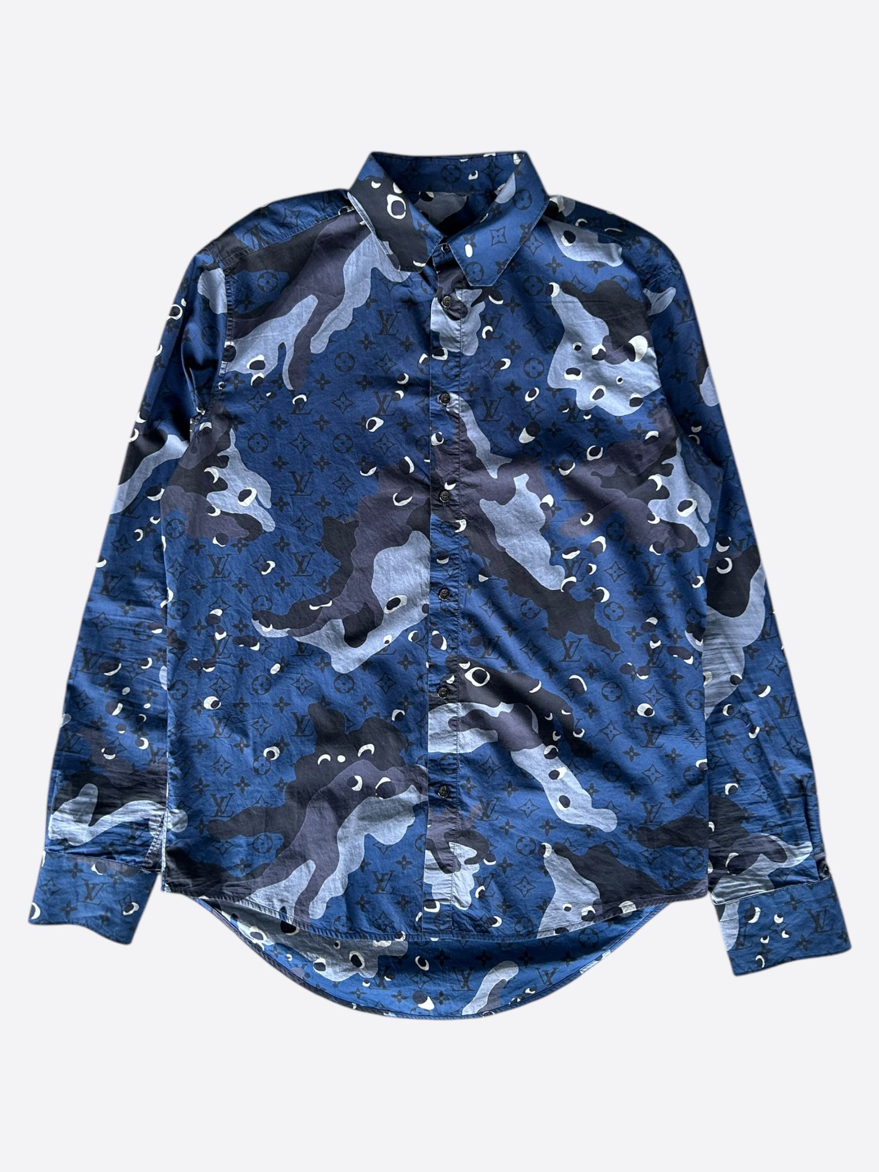 Louis Vuitton Louis Vuitton Blue Camouflage Monogram Button Up Shirt Size US M / EU 48-50 / 2 - 1 Thumbnail