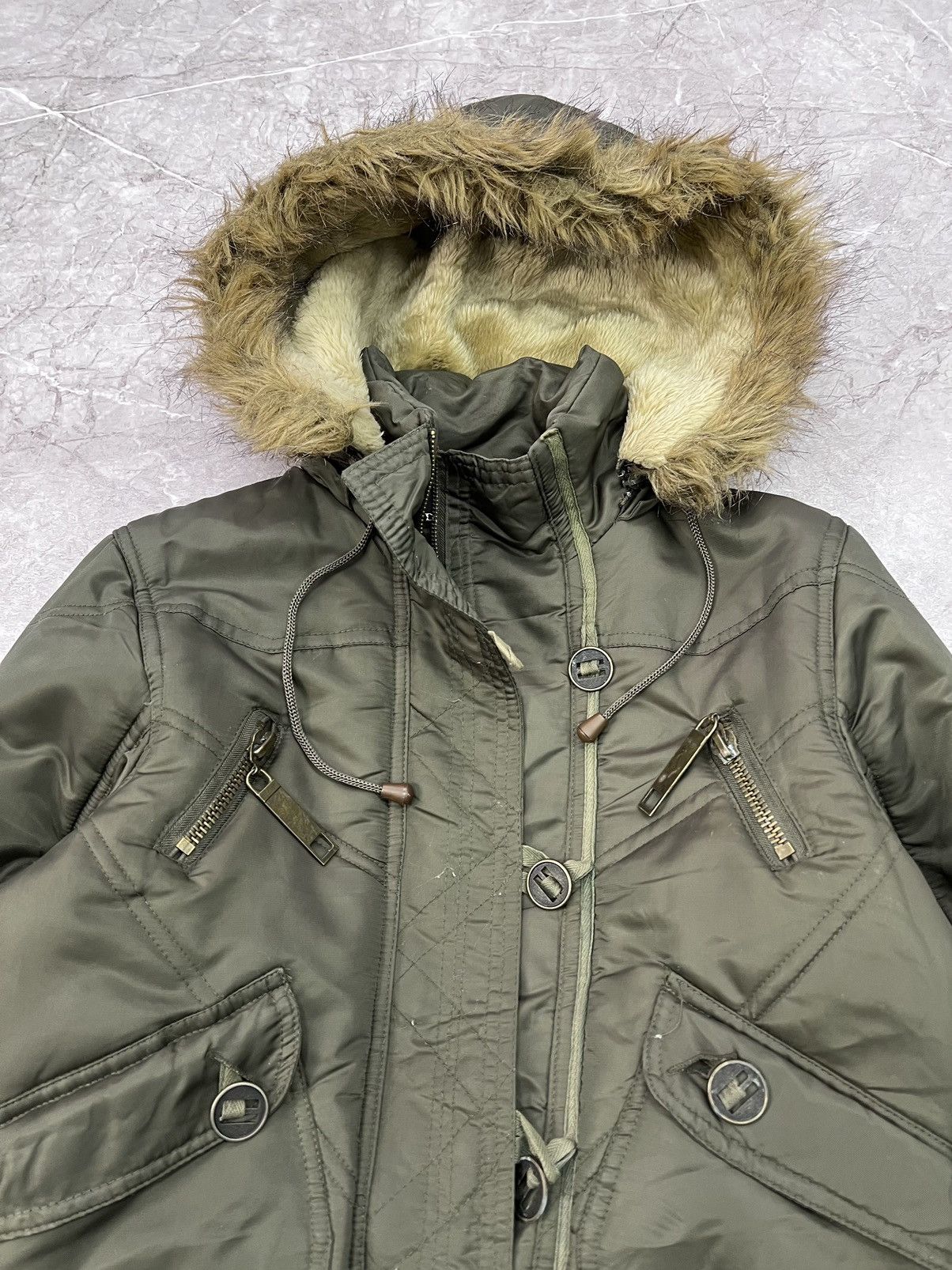 2000s Japanese Punk Grunge Fur Puffer Jacket opium style