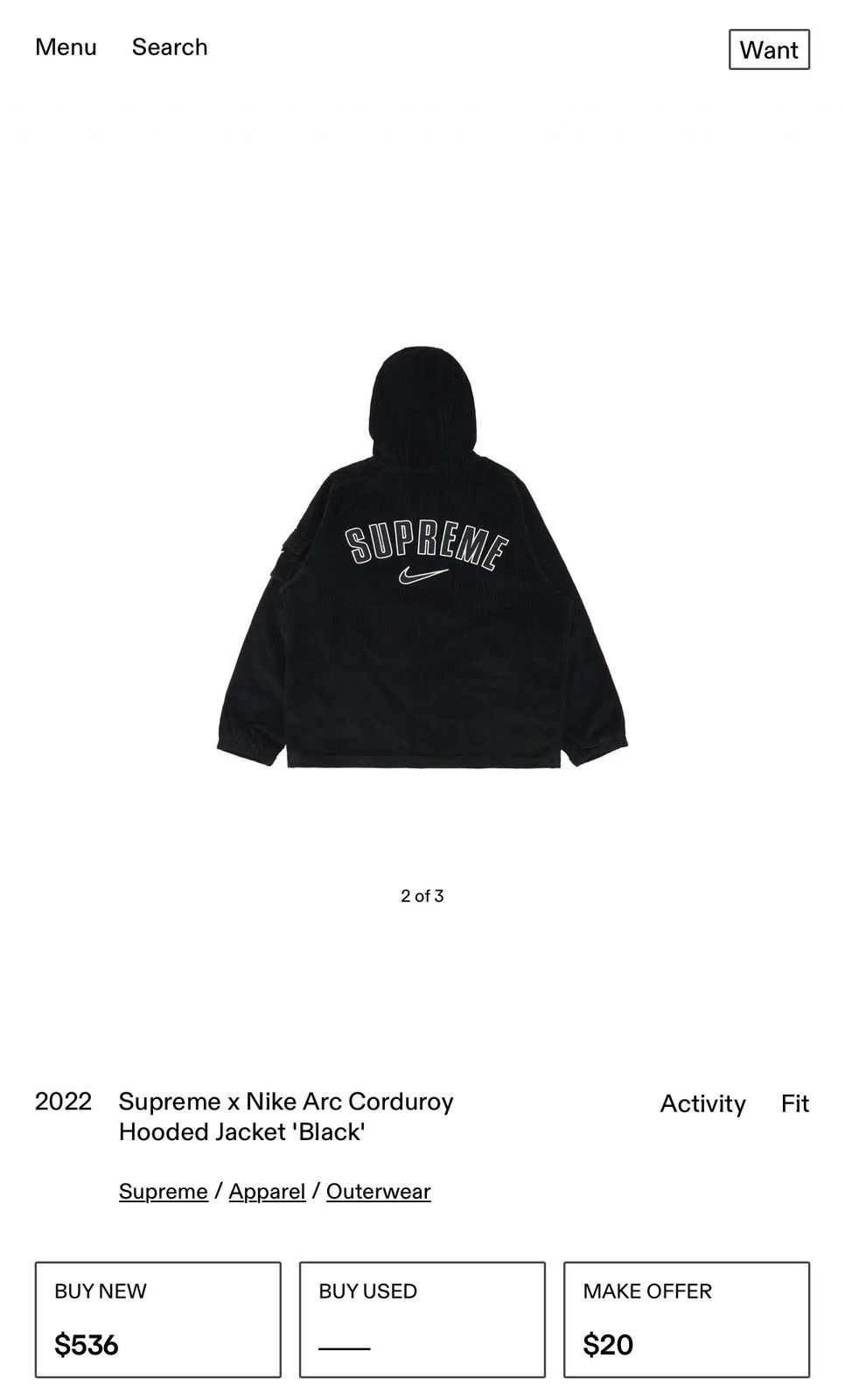 Nike × Supreme Supreme X Nike Arc corduroy hooded jacket Size US S / EU 44-46 / 1 - 13 Thumbnail