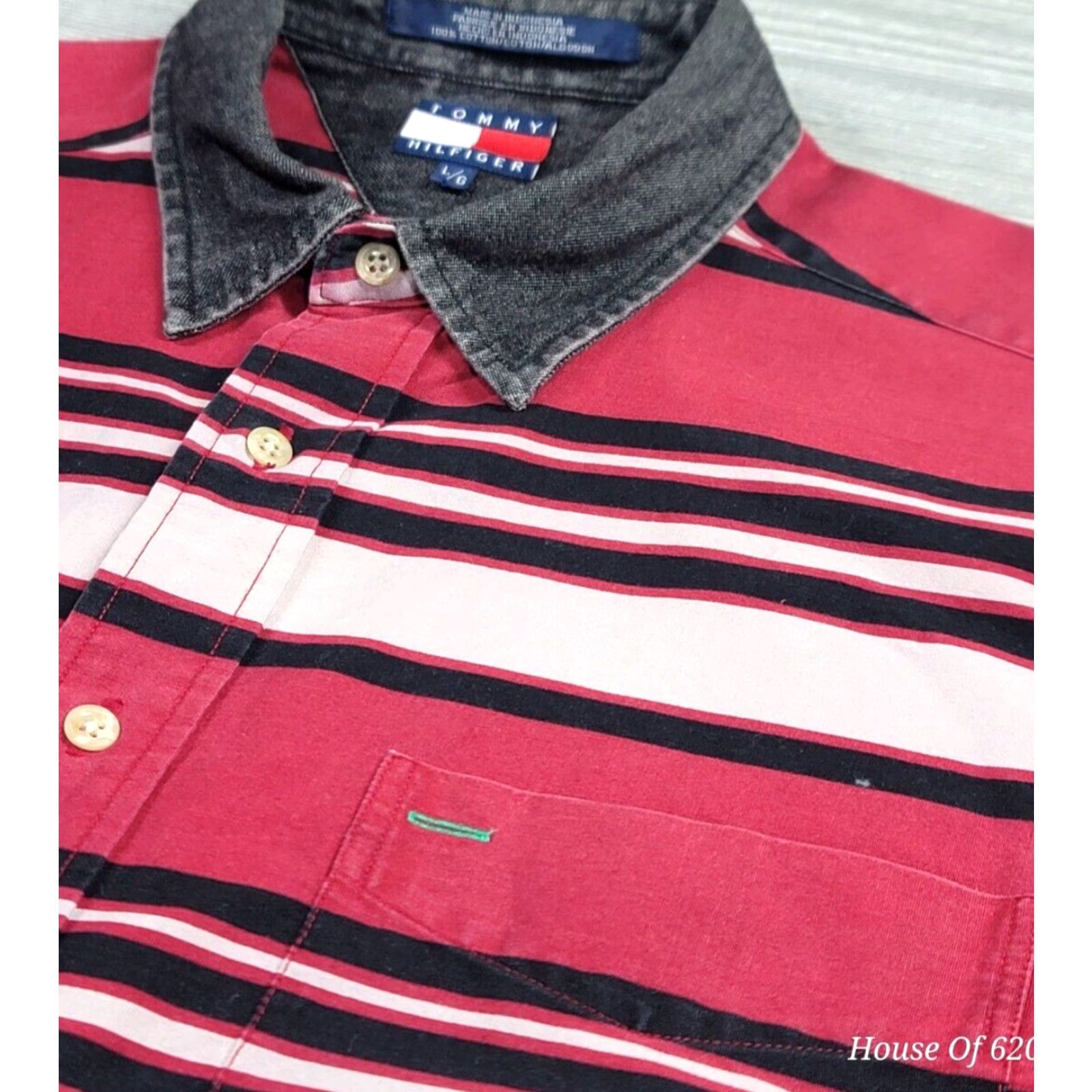 Tommy Hilfiger VINTAGE Tommy Hilfiger Shirt Men L Red Black Stripe Button-Up Collared Long Sleeve Denim Canvas 90s Logo Size US L / EU 52-54 / 3 - 5 Thumbnail