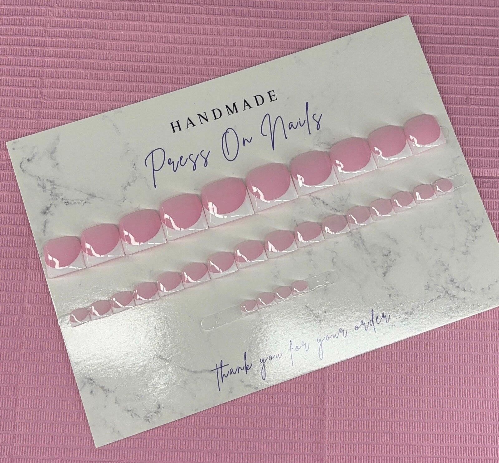 Handmade press on toenails pink nude white French tips handmade gel Size ONE SIZE - 8 Thumbnail