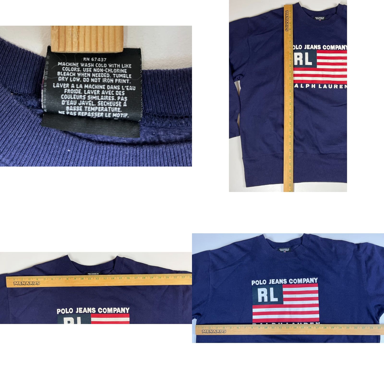 Vintage Polo Jeans Company Men’s Vintage Crewneck Sweatshirt Navy Blue Sz L American Flag Graphic Print Cap Size US L / EU 52-54 / 3 - 8 Thumbnail