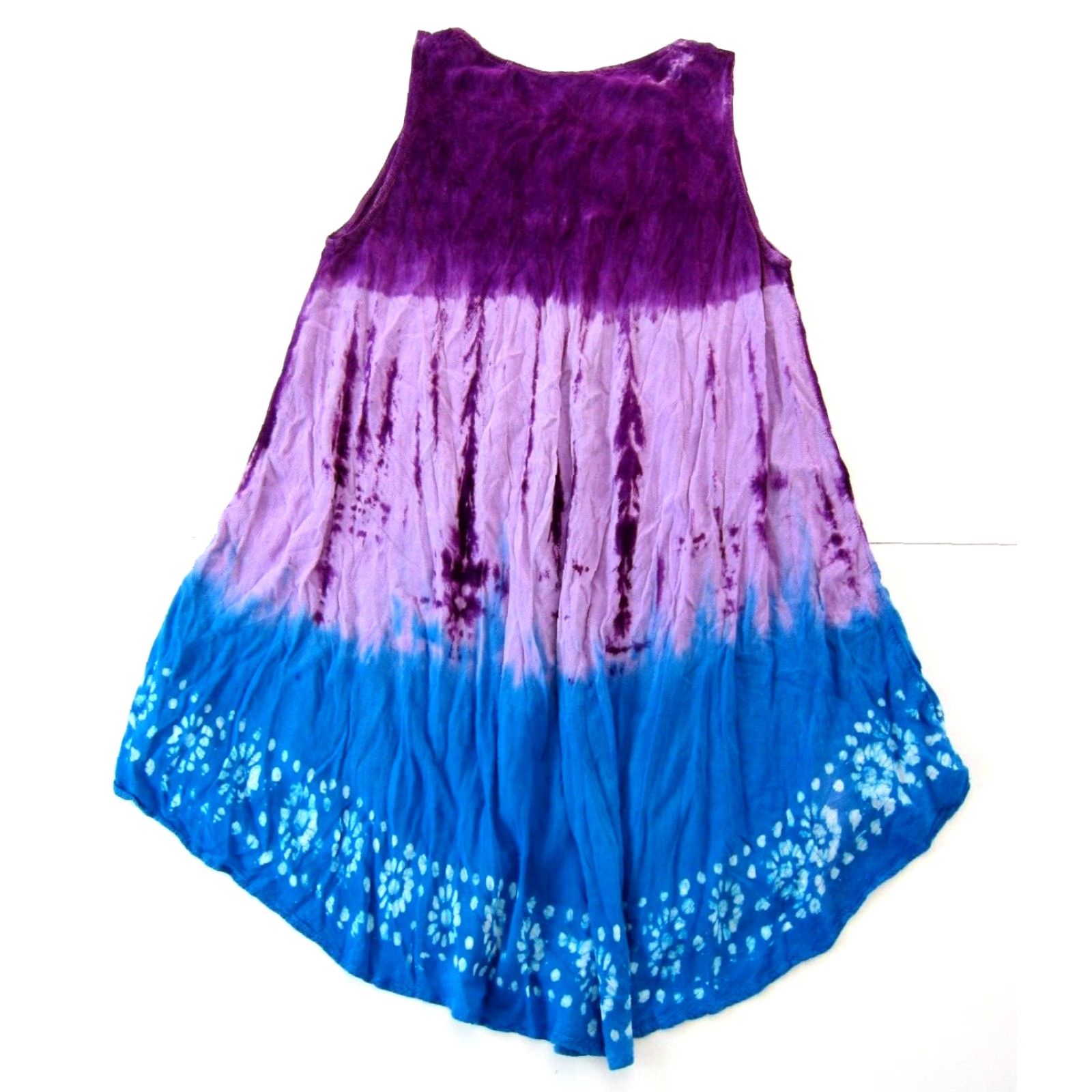 Vintage VINTAGE Pams Collection 100% Rayon Purple Blue Tie Dye Embroidered Tank Sun Dress M-L Size L / US 10 / IT 46 - 2 Thumbnail
