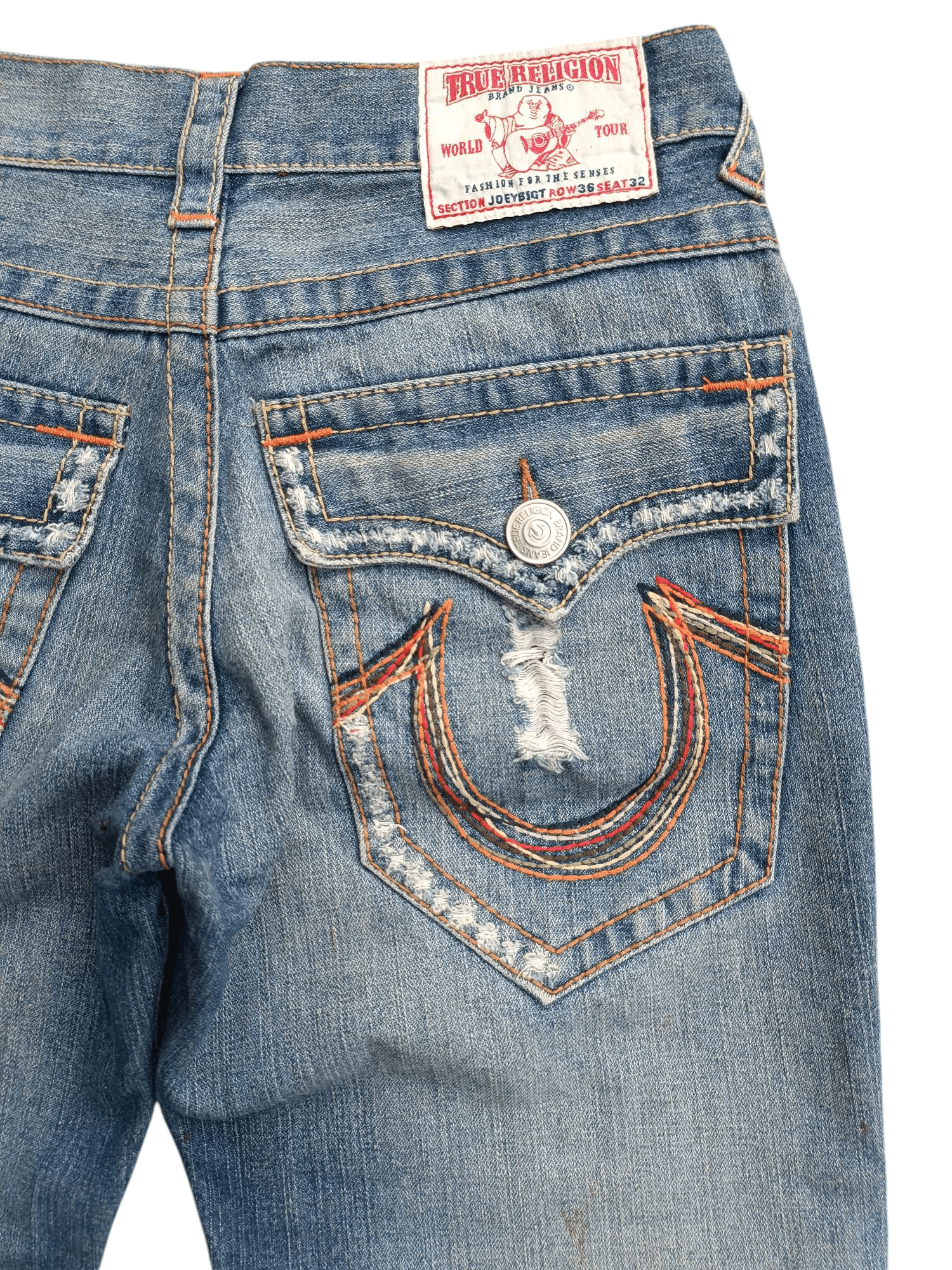True Religion × Vintage FLARED🔥True Religion Joey Big T Rainbow Distressed Jeans Size US 30 / EU 46 - 9 Thumbnail