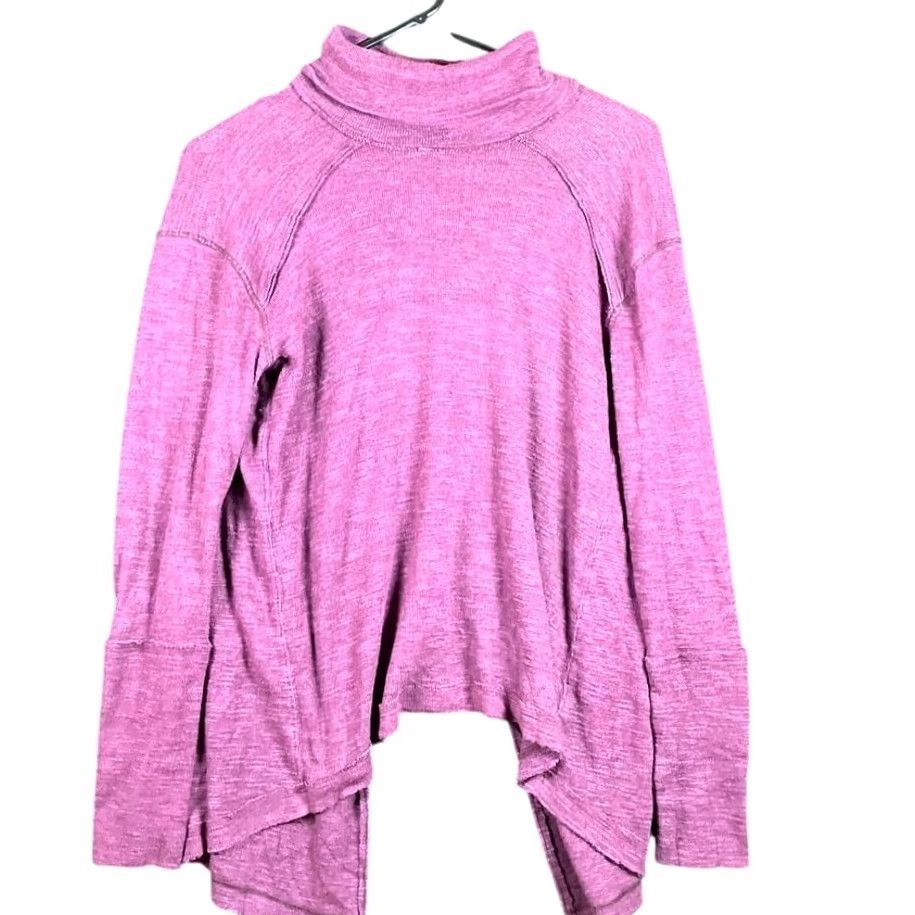 Free People We The Free Womens Sweatshirt Plum Split Back Turtleneck Cotton Blend XS Size XS / US 0-2 / IT 36-38 - 2 Thumbnail