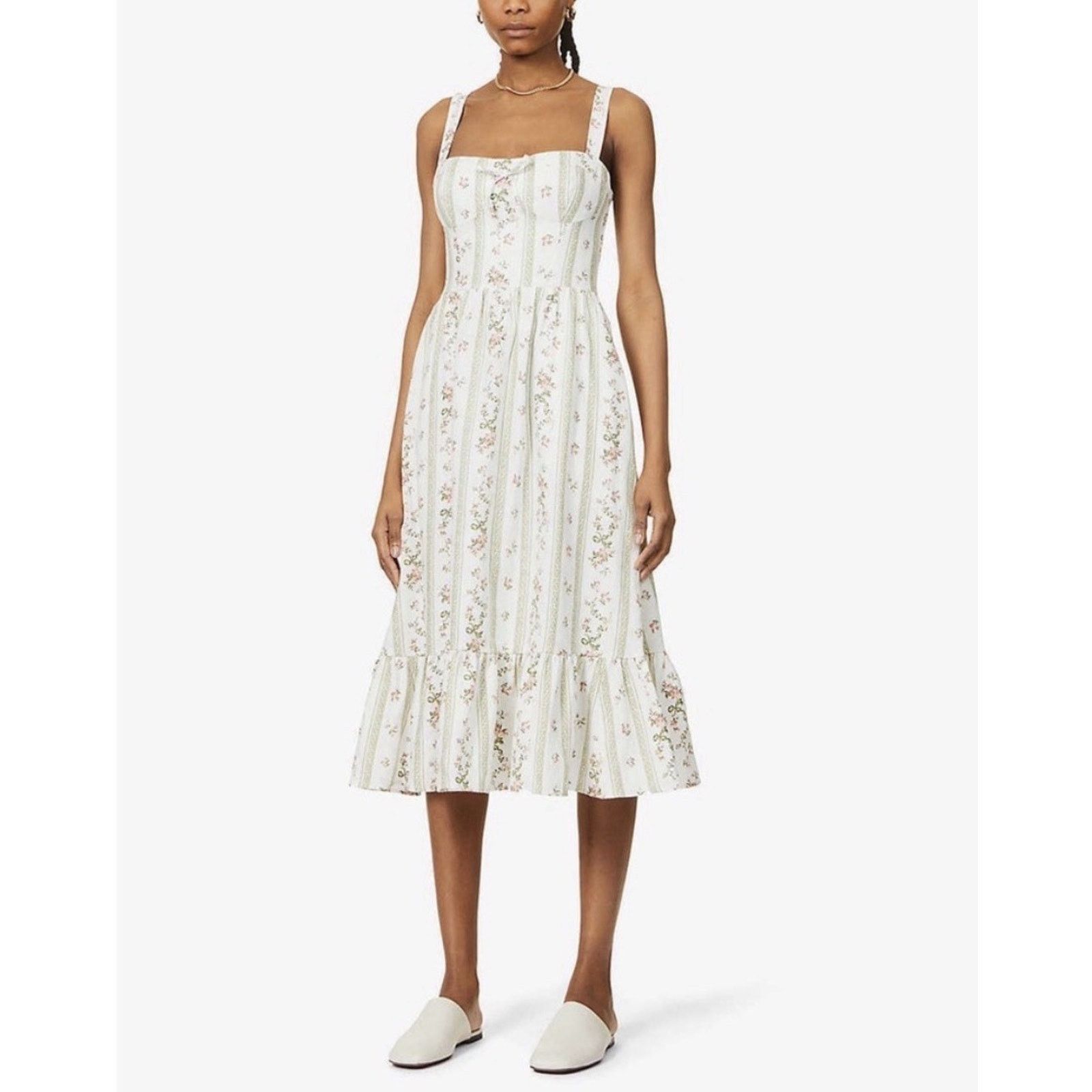 Reformation Maegan Linen Midi Dress Heather Floral Print 2 -  homelandexpress.co.uk
