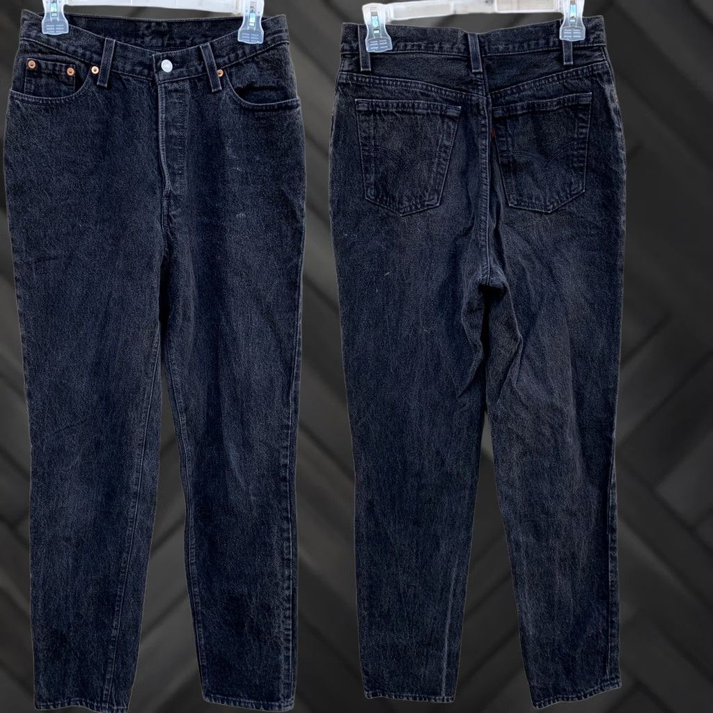 Levi's VINTAGE Levi's Button Fly 501 Jeans High Waist Tapered Leg 11 29” Waist USA Made Denim Black Men’s/Juniors 1990s Casual Leather See Pics Size 32" / US 10 / IT 46 - 1 Thumbnail