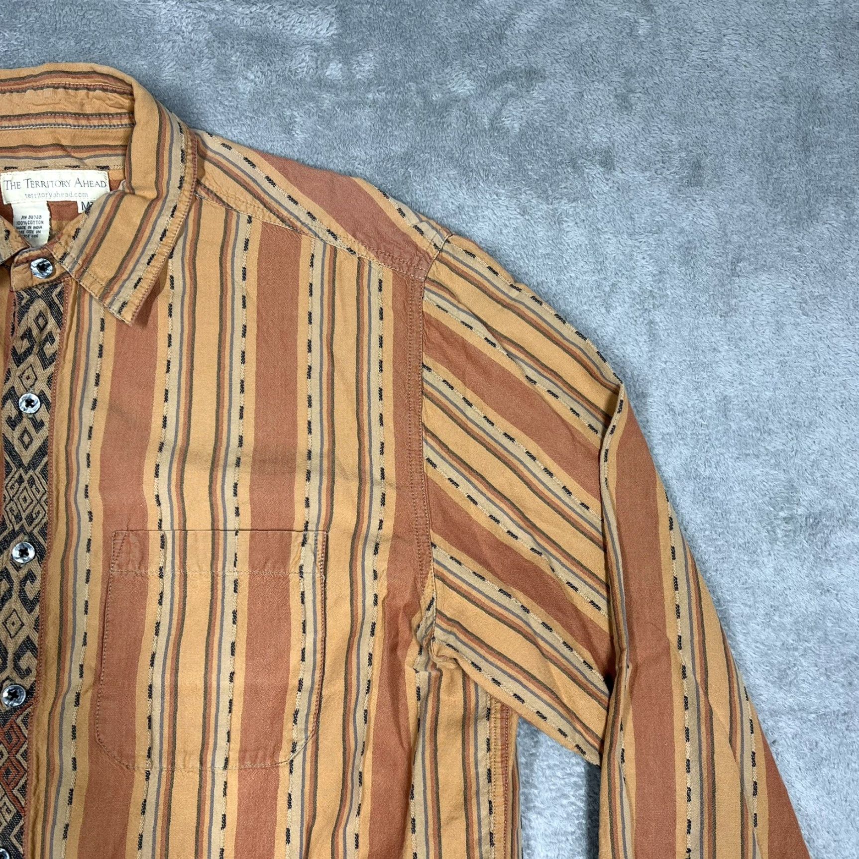 The Territory Ahead VINTAGE Territory Ahead Men’s M Tall Button-Up Shirt Striped Orange Western Aztec Size US M / EU 48-50 / 2 - 4 Thumbnail