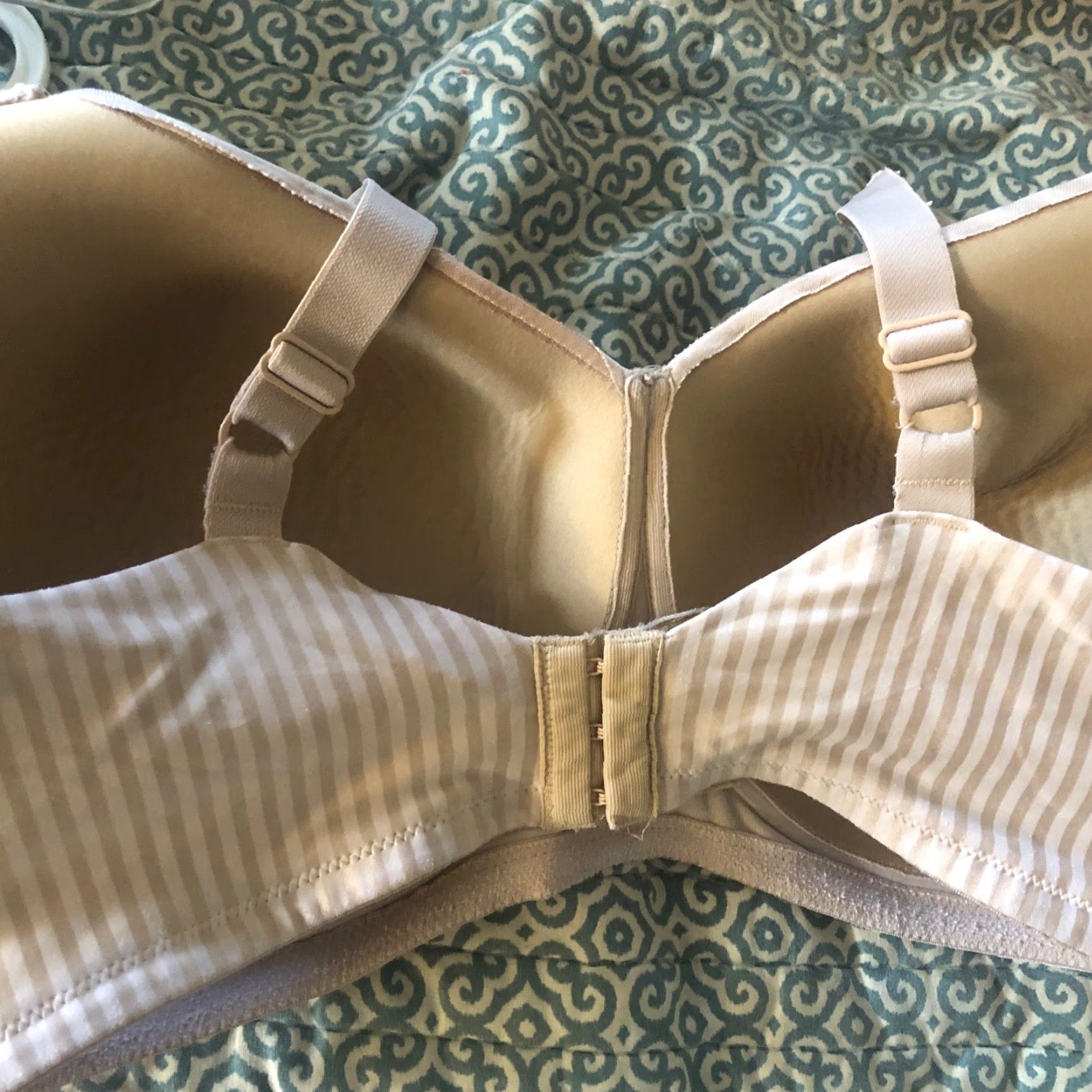 Vintage Playtex Bra 36DDD Style 4707 Striped Navy Tan Beige T-Shirt Bra, Back Closure, Adjustable Strap, Hook & Eye, Women, Brand Playtex, Vintage No Size ONE SIZE - 3 Thumbnail