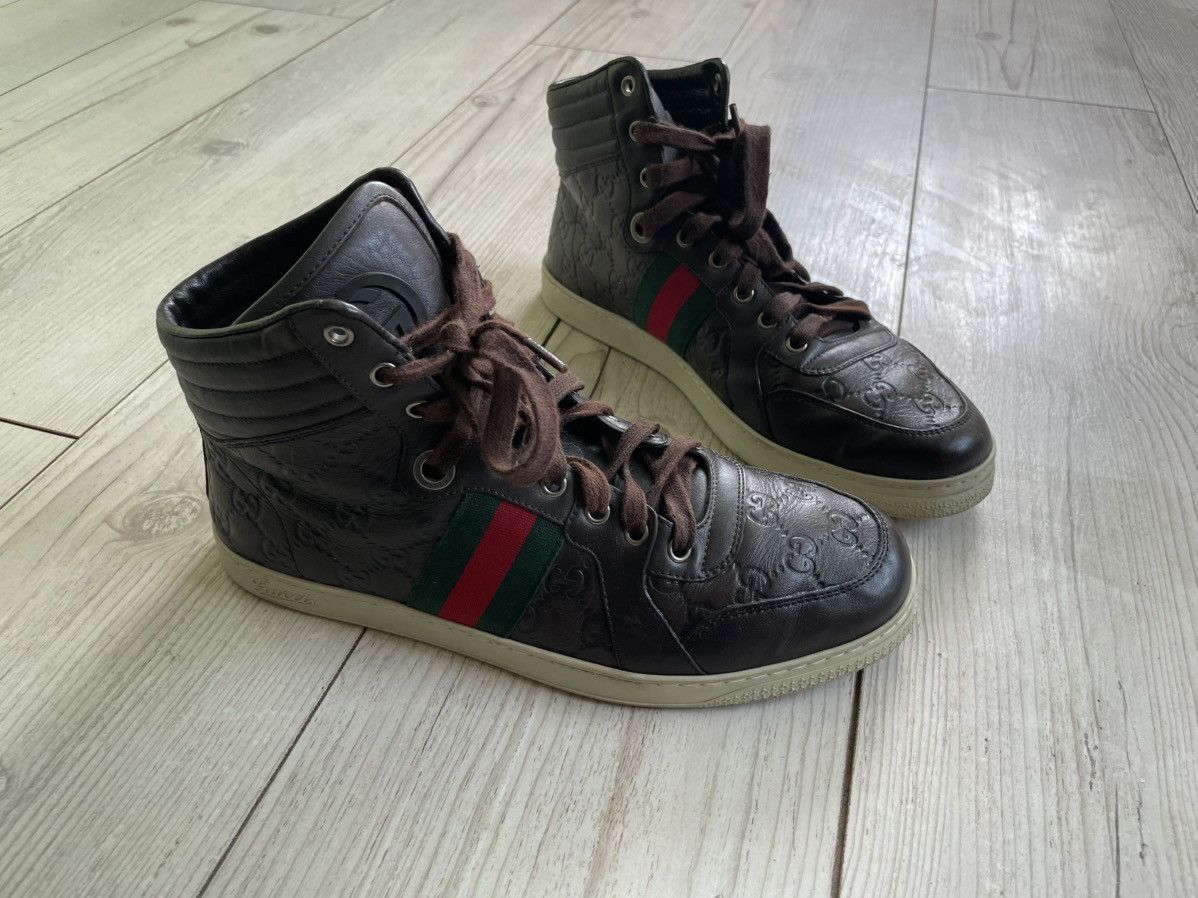 Gucci GUCCI Sneakers Hi-Top Leather Web Guccisima GG Monogram Size US 8 / EU 41 - 2 Thumbnail