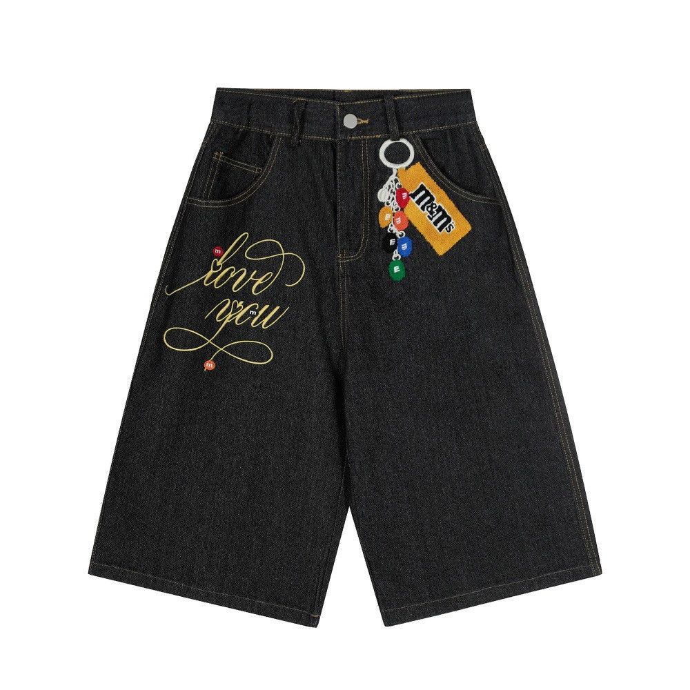 Jean Men's punk distressed loose embroidered washed denim shorts Size US 32 / EU 48 - 1 Thumbnail