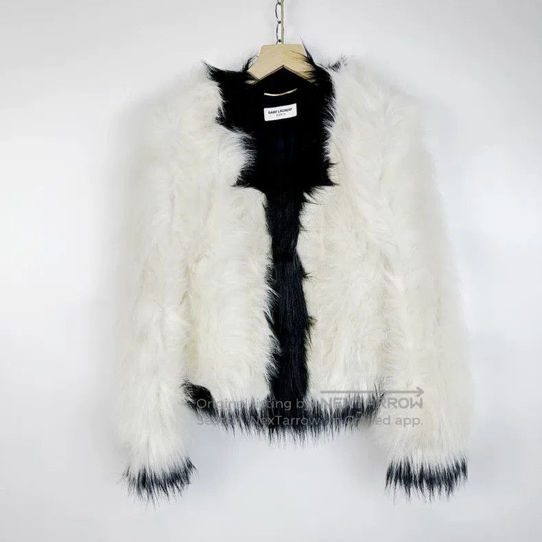 Saint Laurent Paris Saint Laurent Paris White and Black Trim Faux Fur Jacket Size S / US 4 / IT 40 - 1 Thumbnail